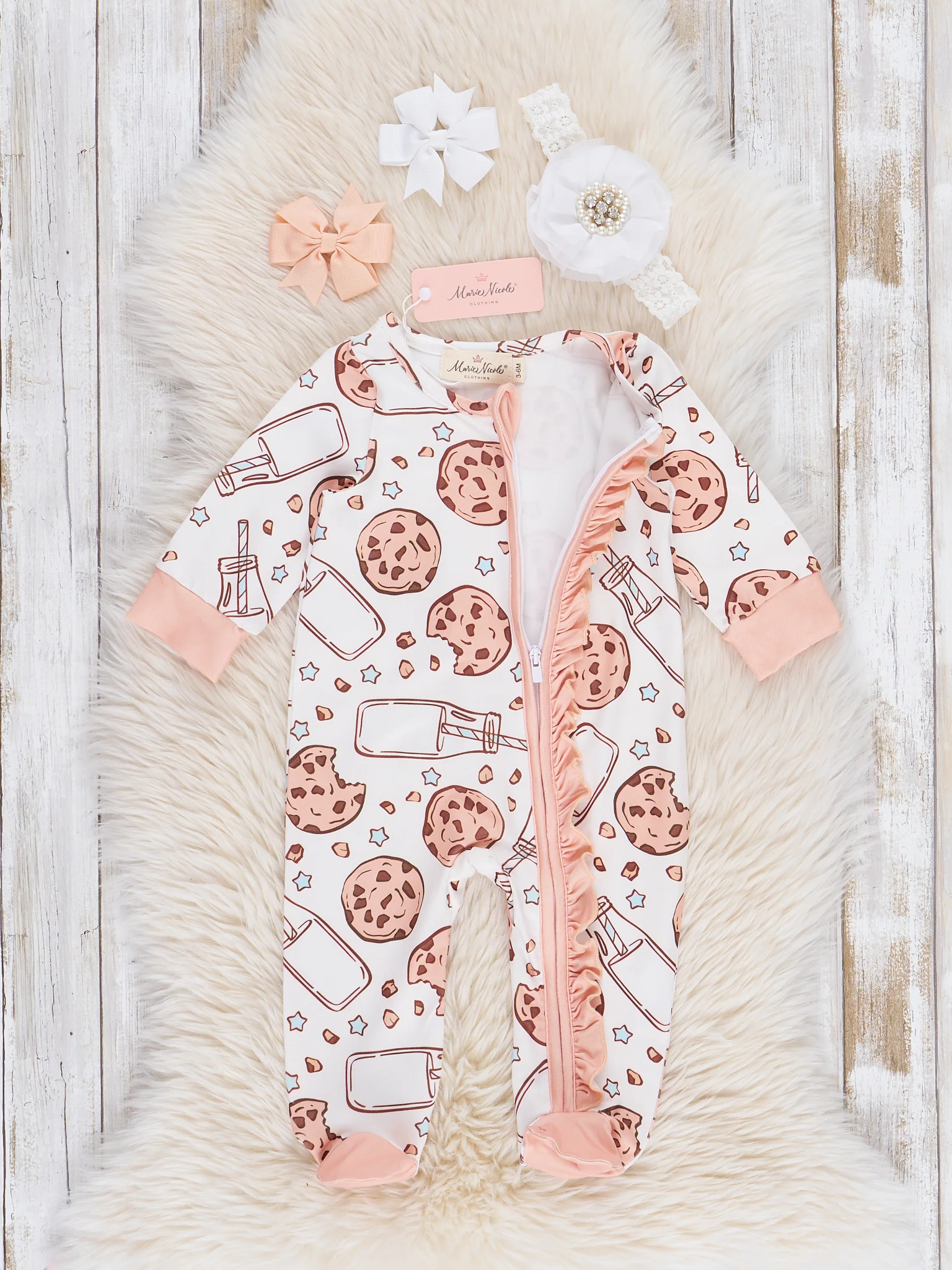 Peach Milk & Cookies Ruffle Footed Sleeper Pajamas - Image 2