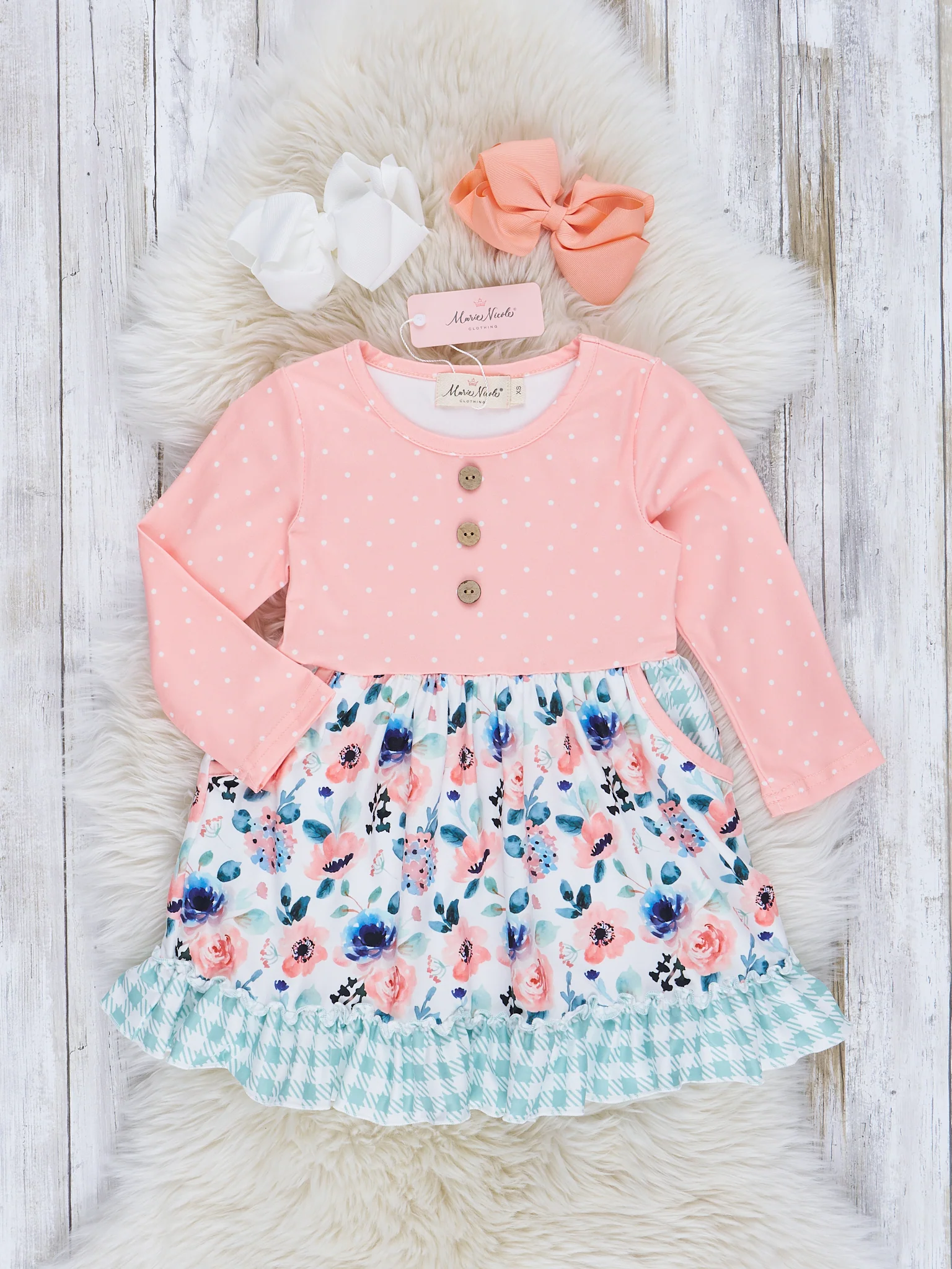 Peach & Mint Floral Ruffle Dress