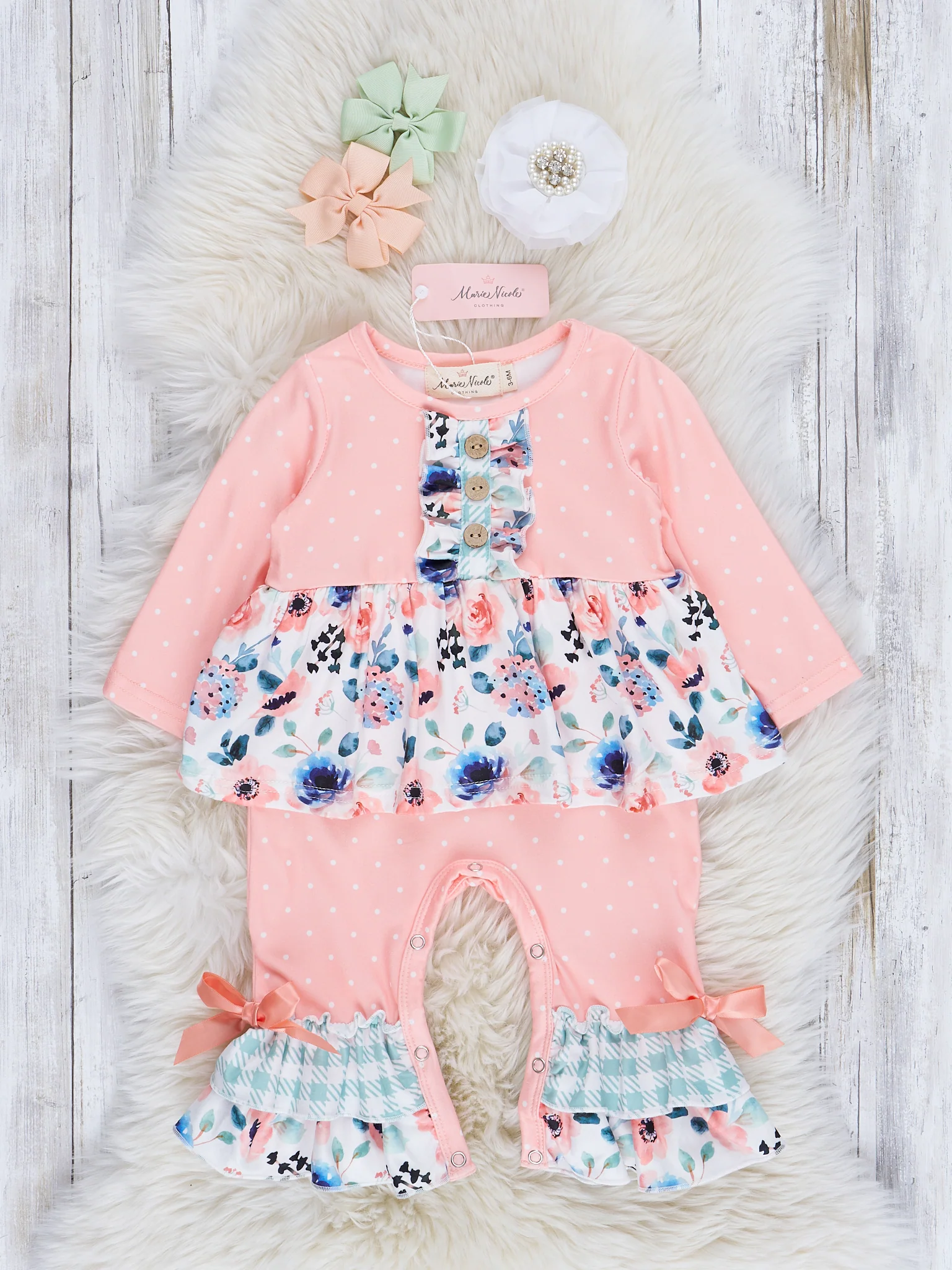 Peach & Mint Floral Ruffle Romper