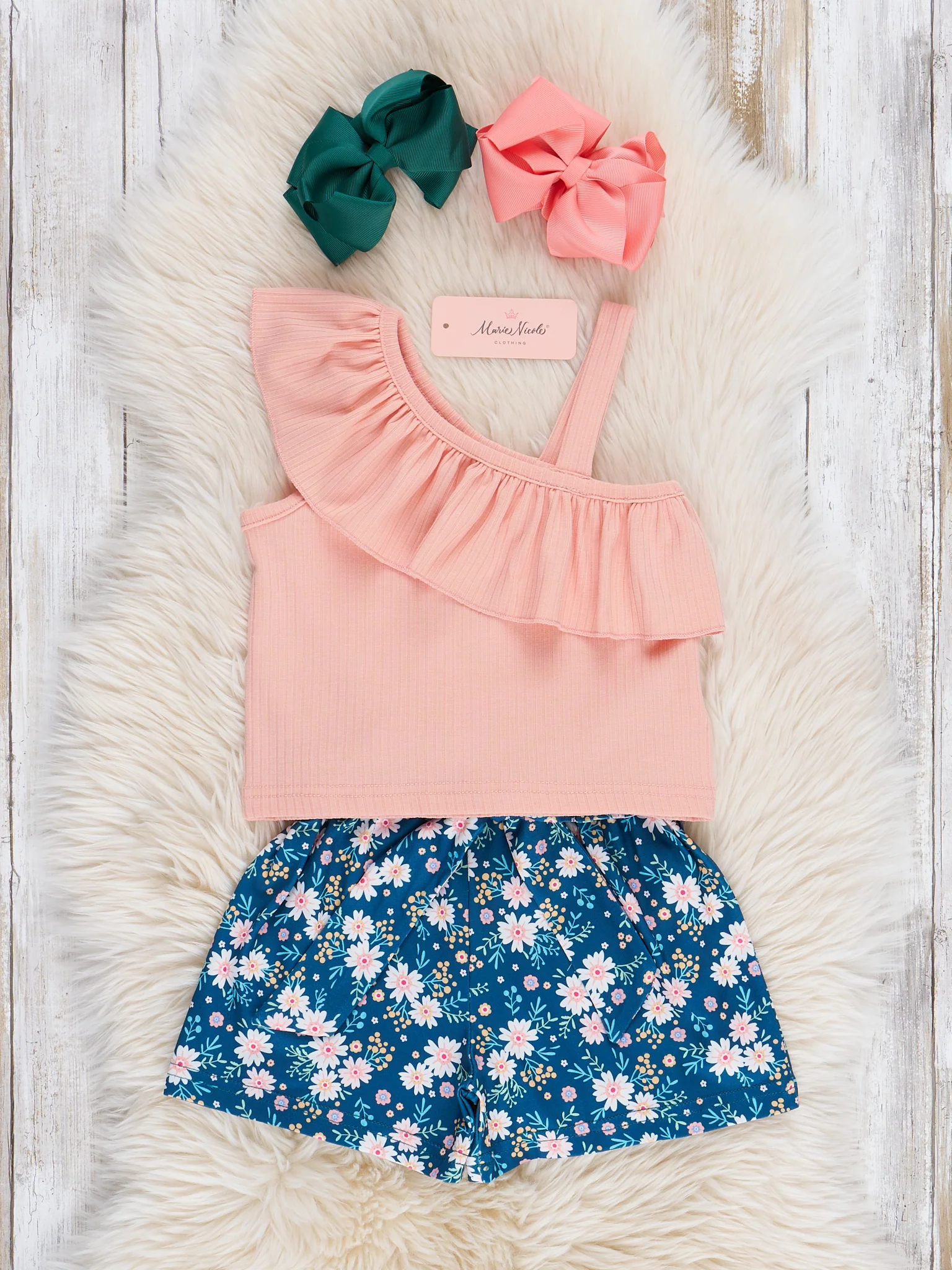 Peach Navy Florals Ruffle Outfit