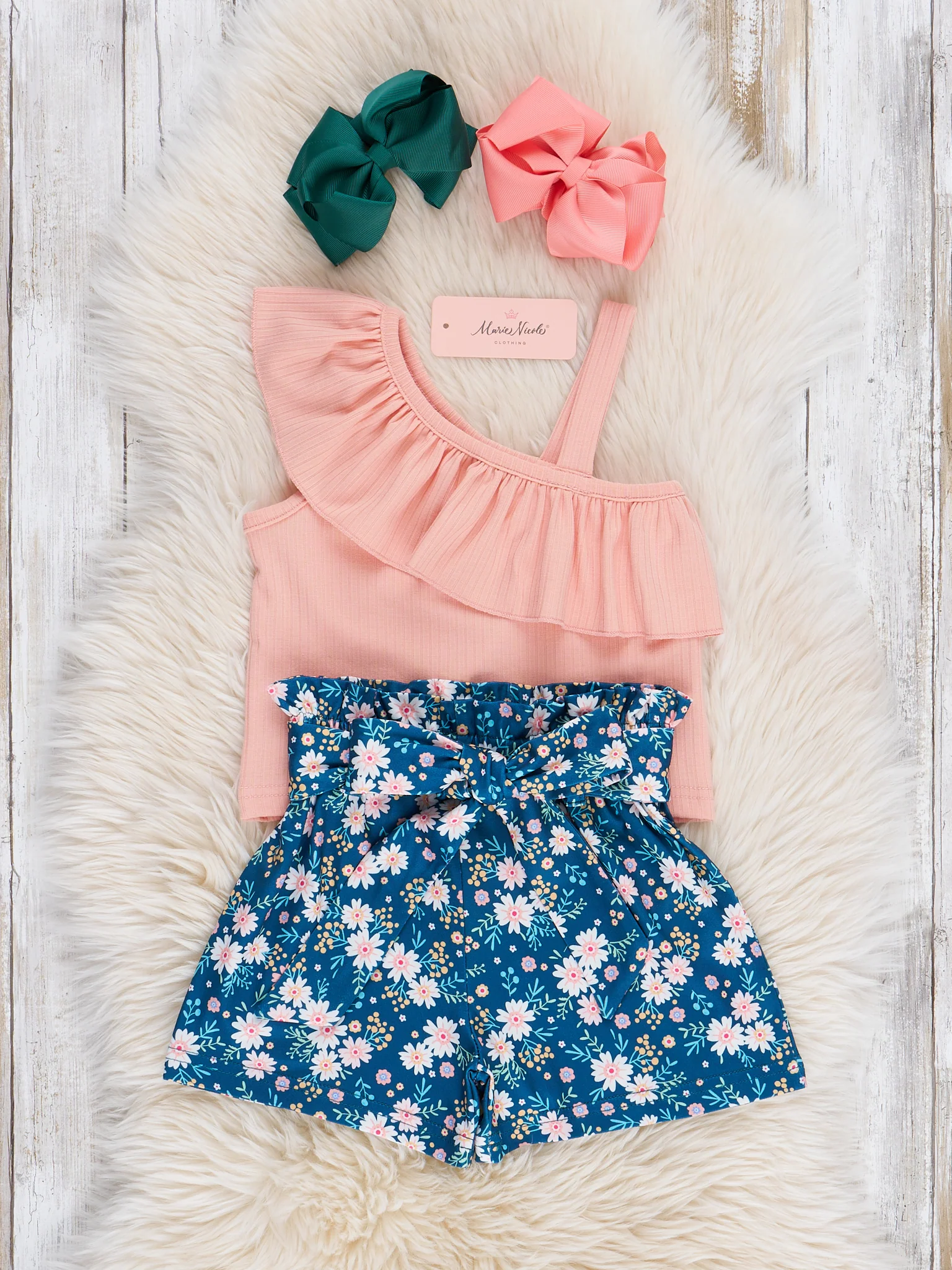 Peach Navy Florals Ruffle Outfit - Image 2