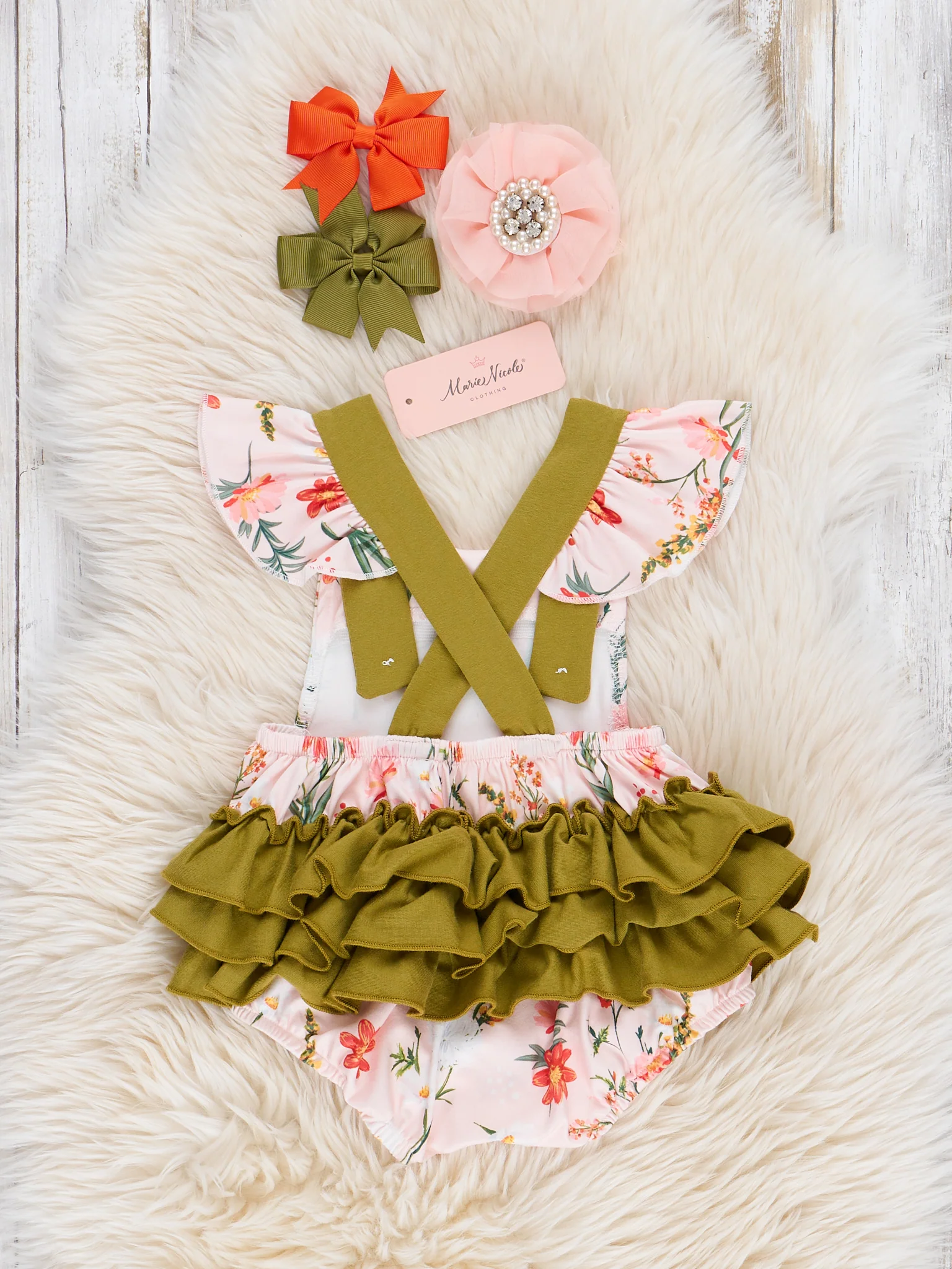 Peach & Olive Garden Ruffle Bubble Romper - Image 2