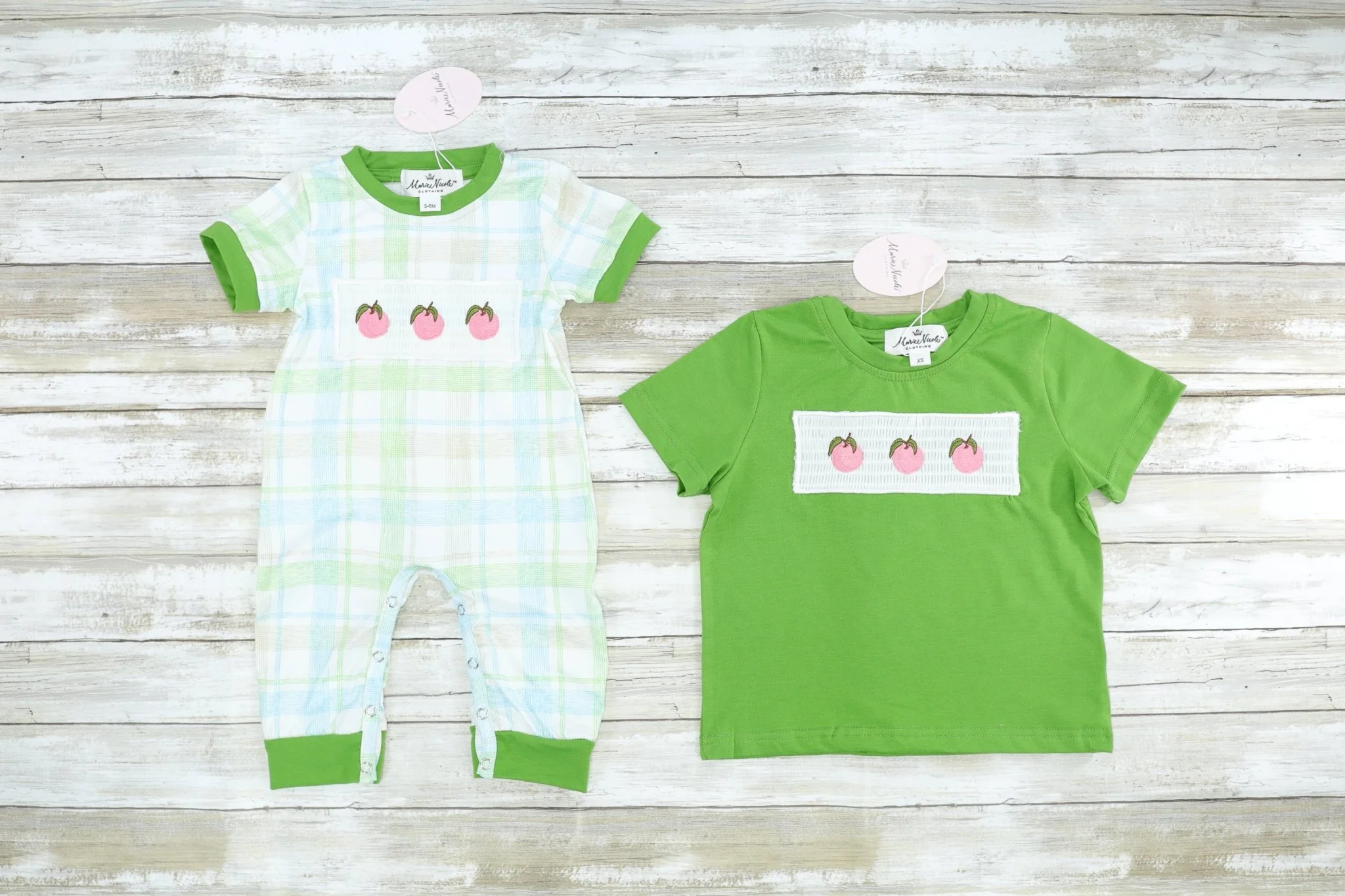 Peach Plaid Smocked Ruffle Outfit - Image 4