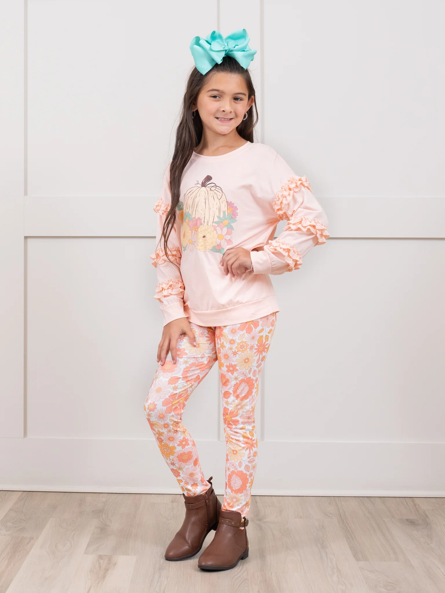 Peach Pumpkin Garden Ruffle Outfit - Image 4