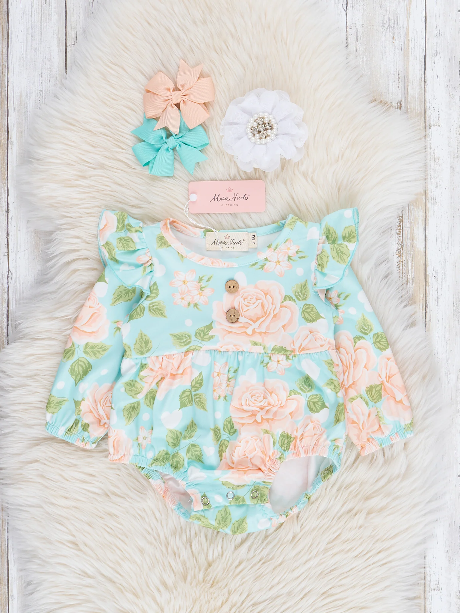 Peach Roses Ruffle Bubble Romper