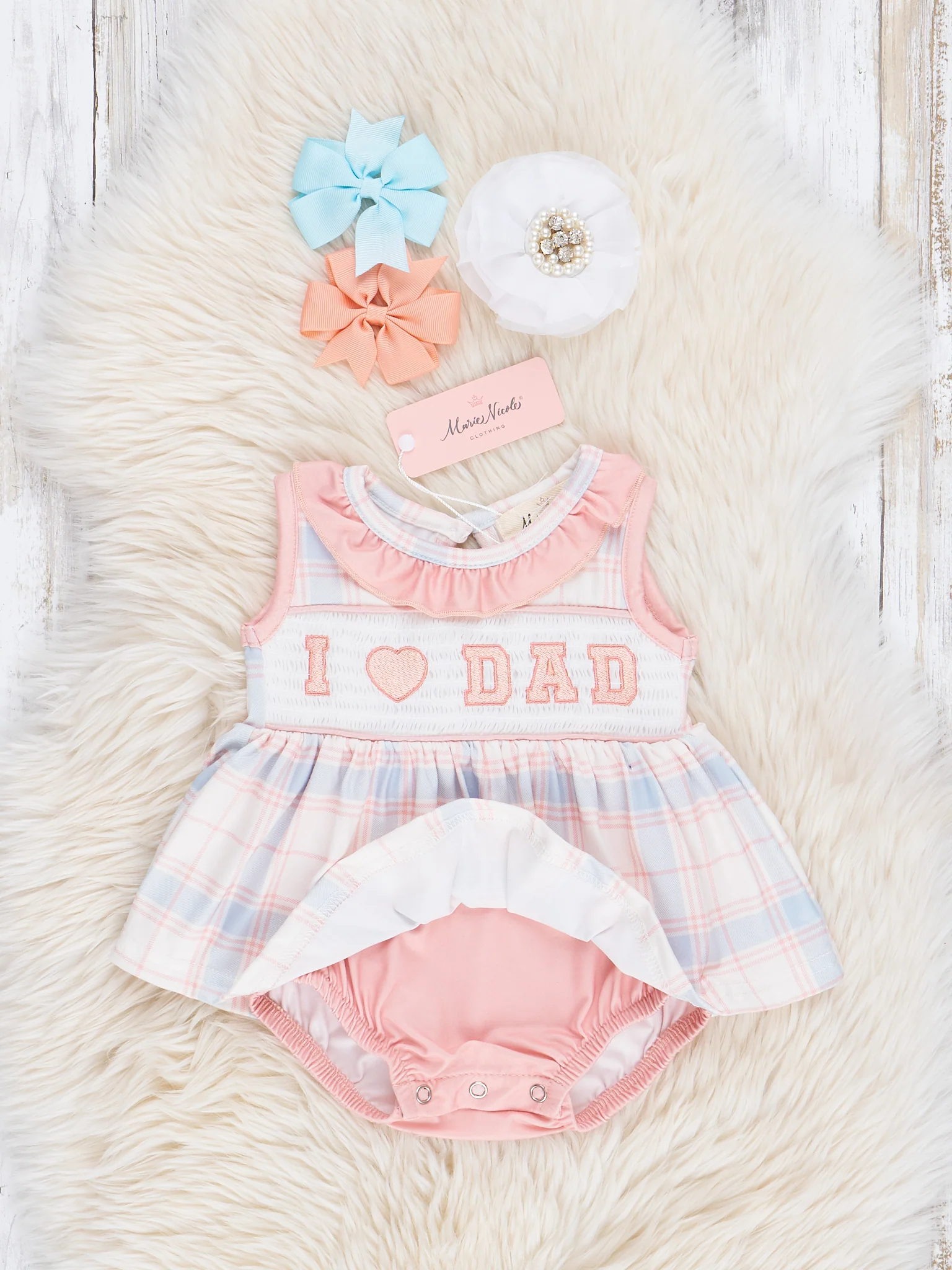 Peach Smocked Dad Love Ruffle Bubble Romper - Image 2