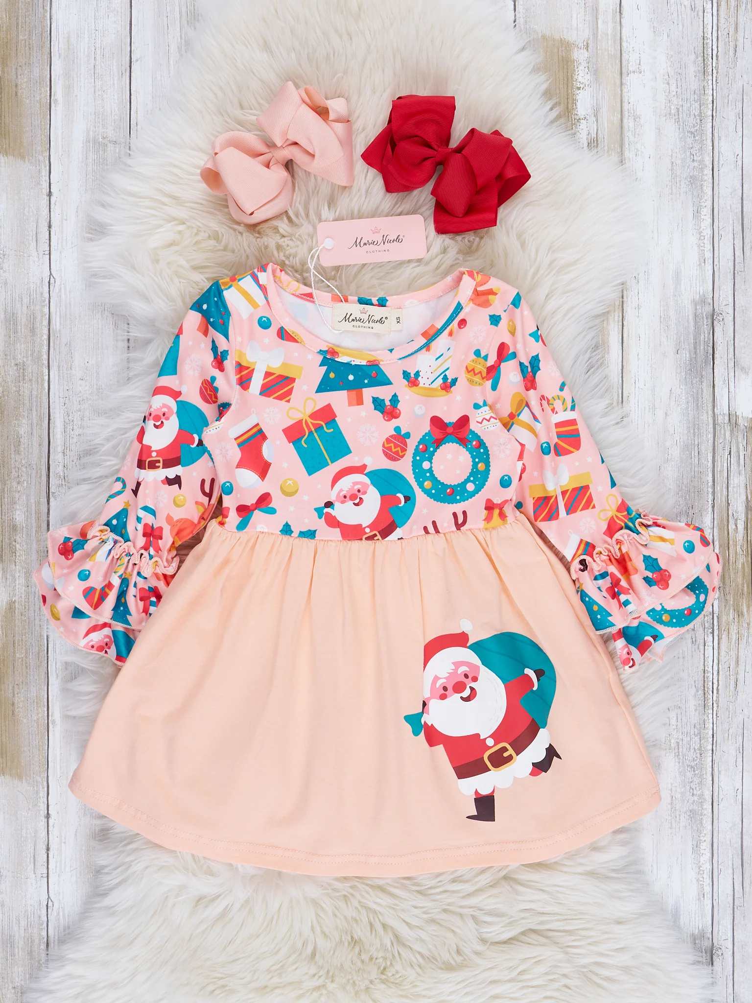 Peach St. Nick Bell Sleeve Swing Dress