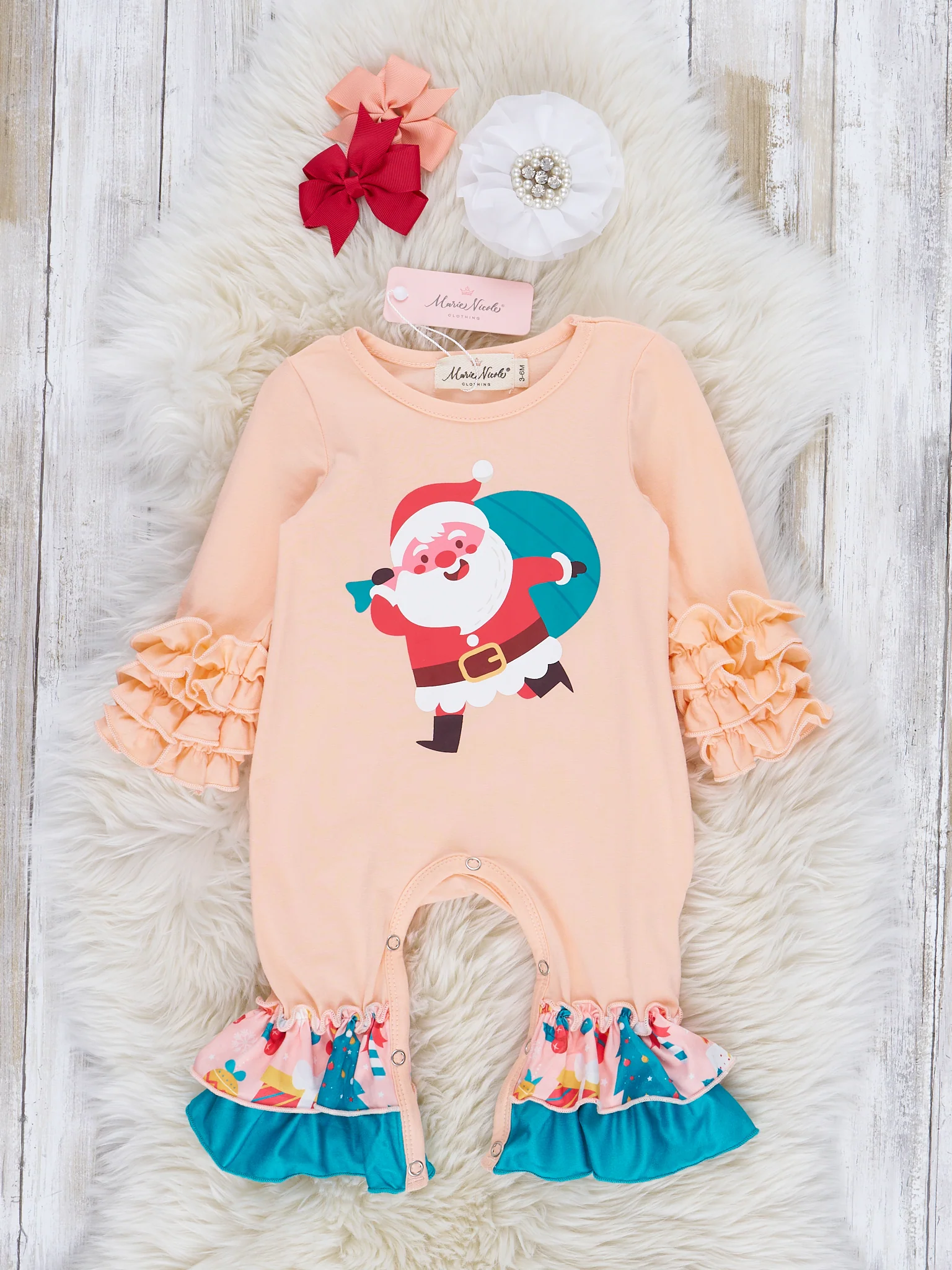 Peach St. Nick Ruffle Romper