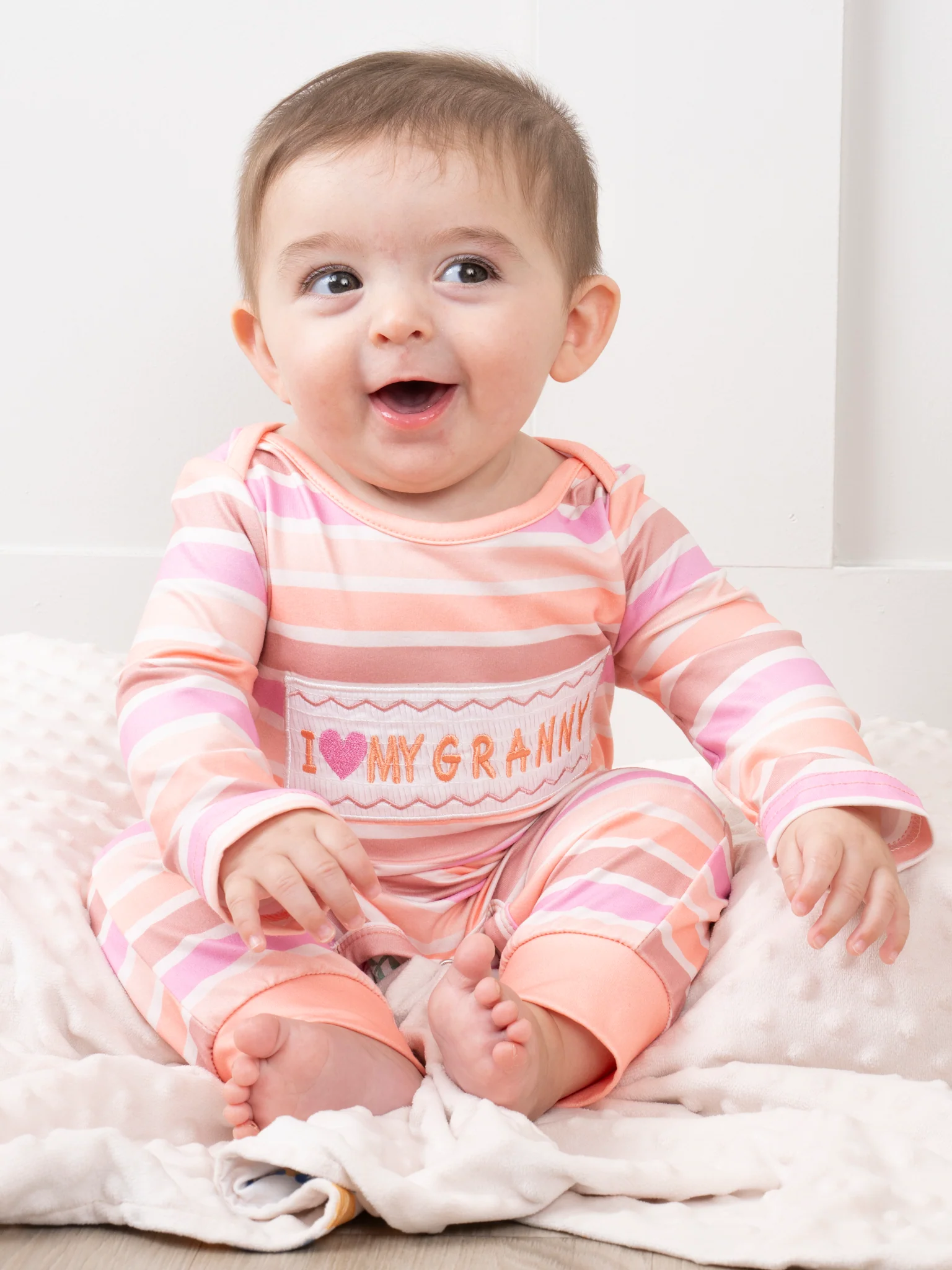 Peach Striped Smocked Granny Love Romper
