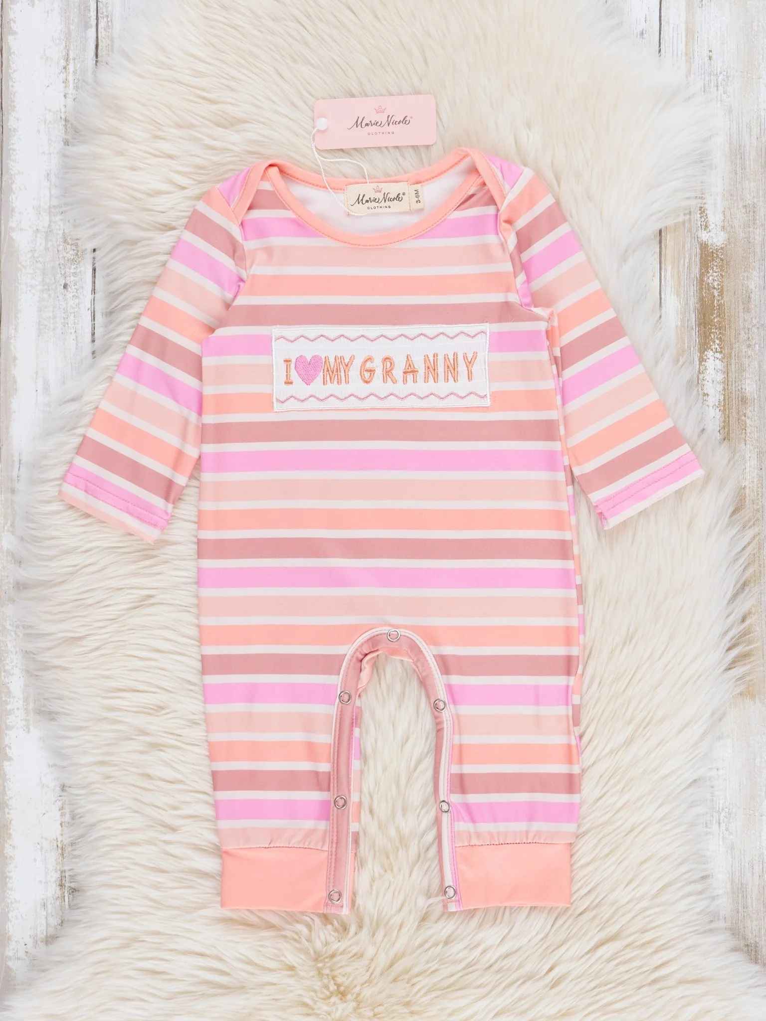 Peach Striped Smocked Granny Love Romper - Image 2