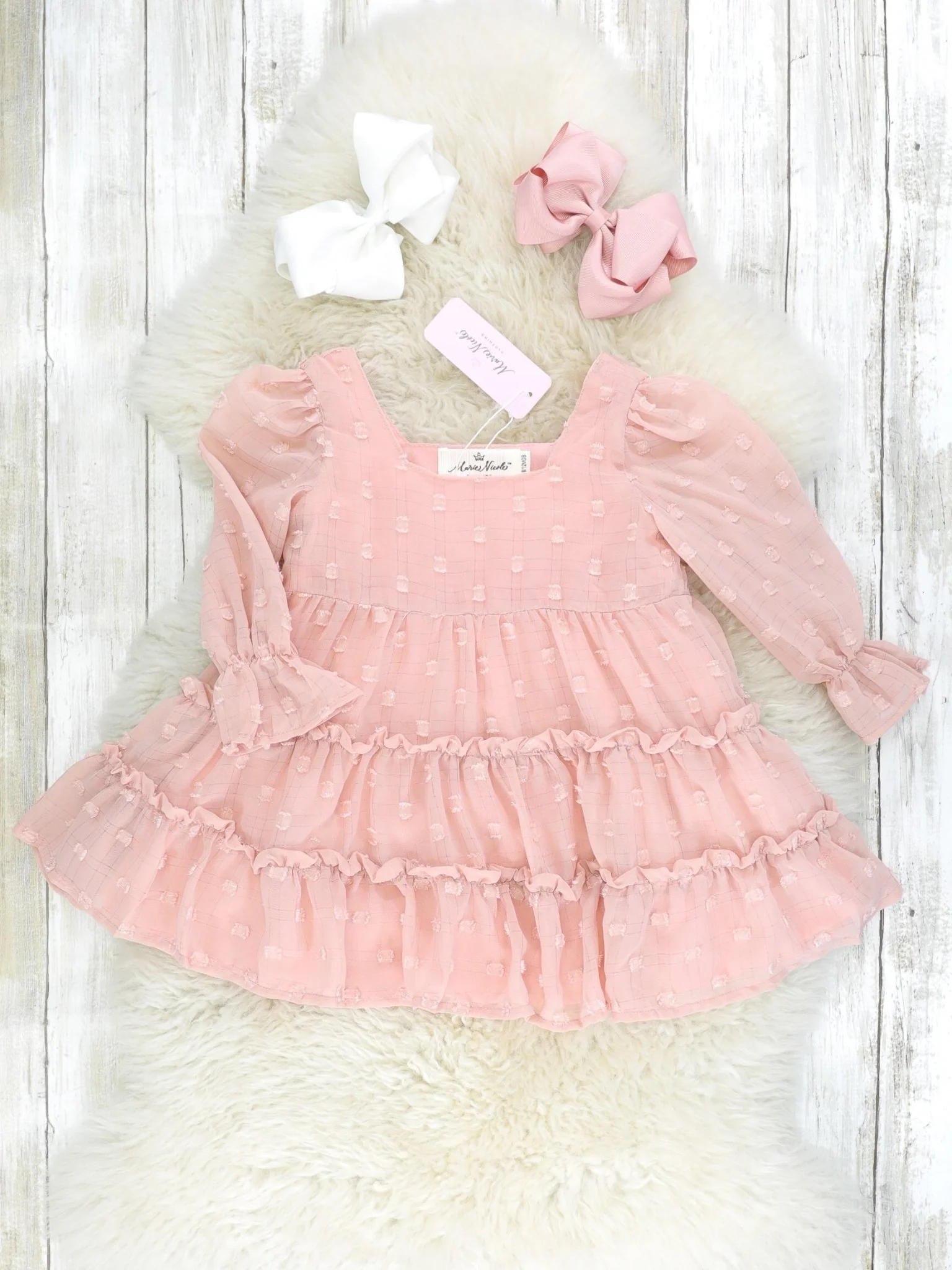 Peach Swiss Dot Tiered Dress