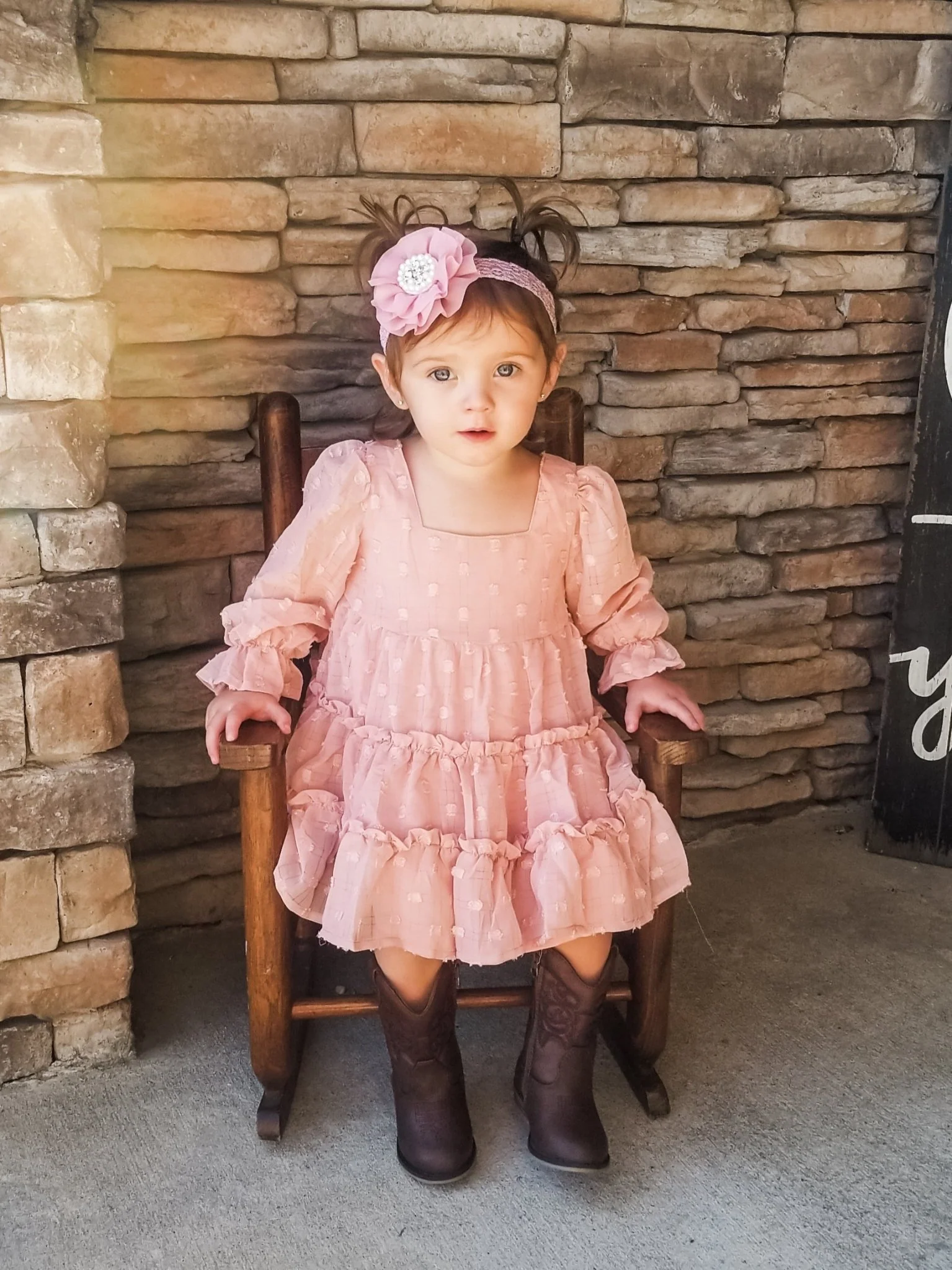Peach Swiss Dot Tiered Dress - Image 3