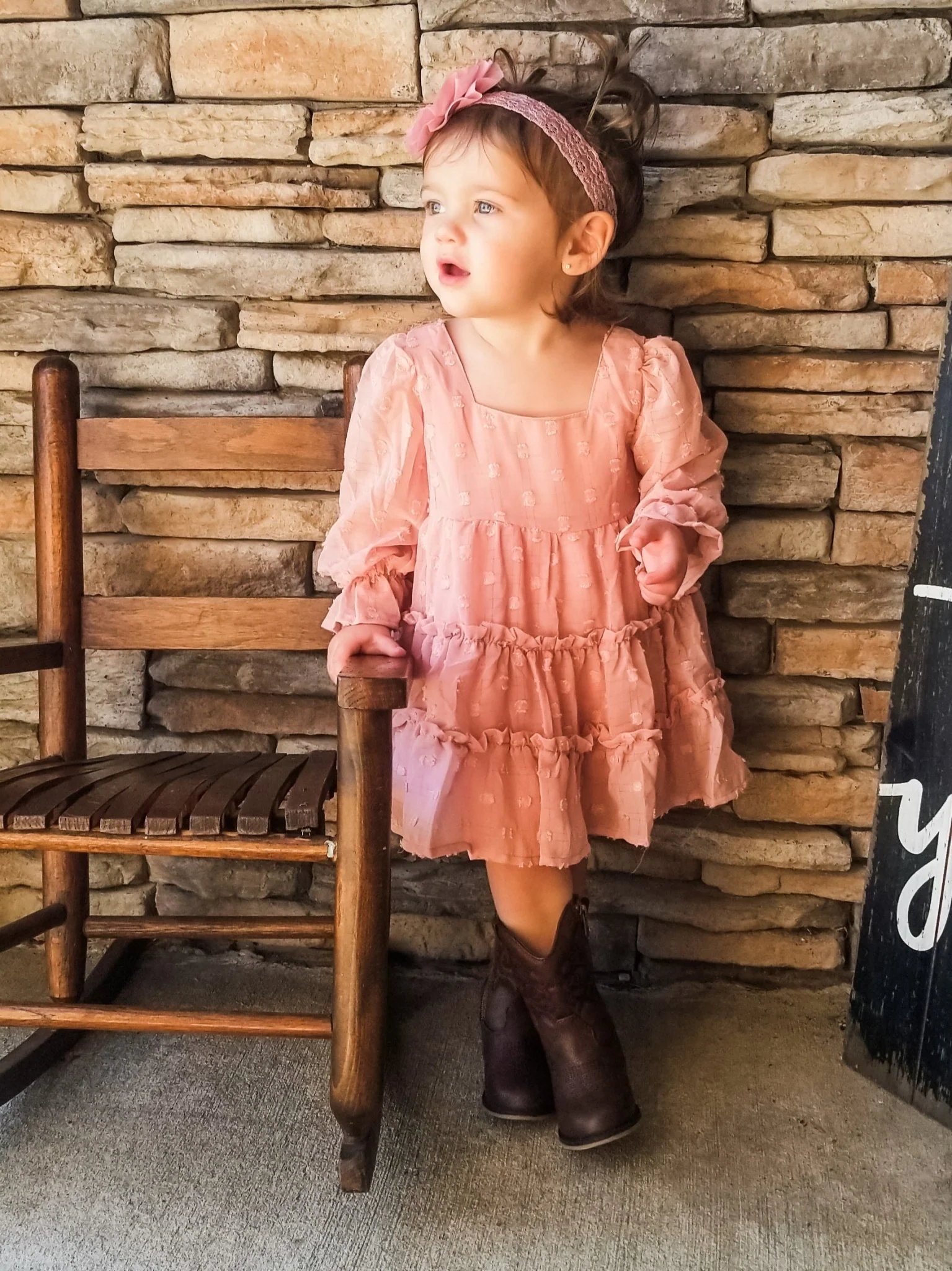 Peach Swiss Dot Tiered Dress - Image 4