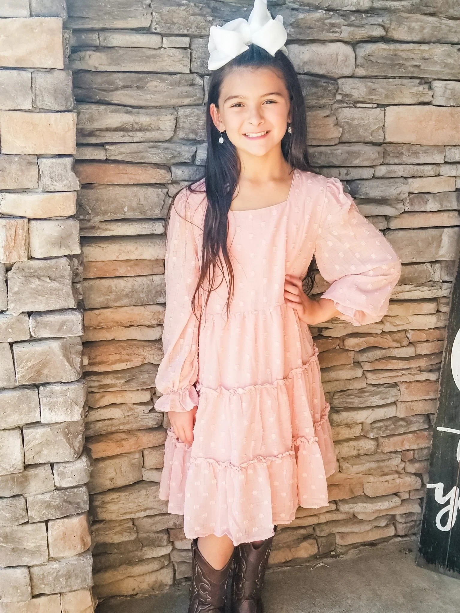 Peach Swiss Dot Tiered Dress - Image 5