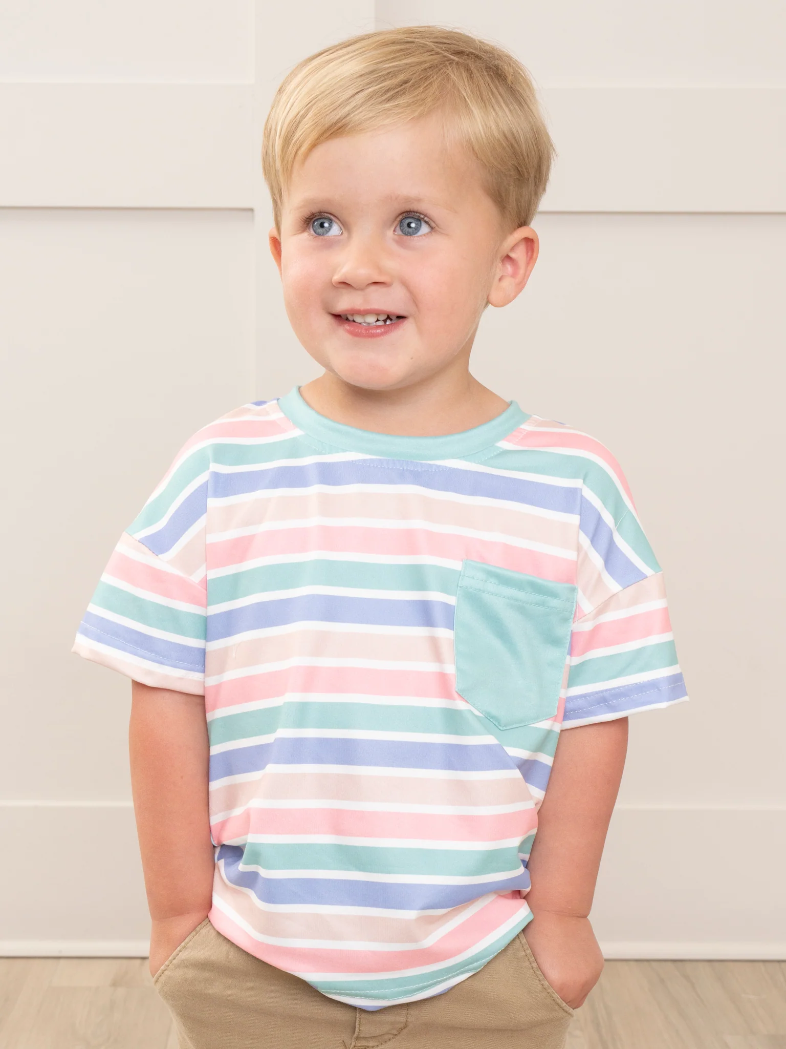Peach & Teal Pocket Striped Shirt