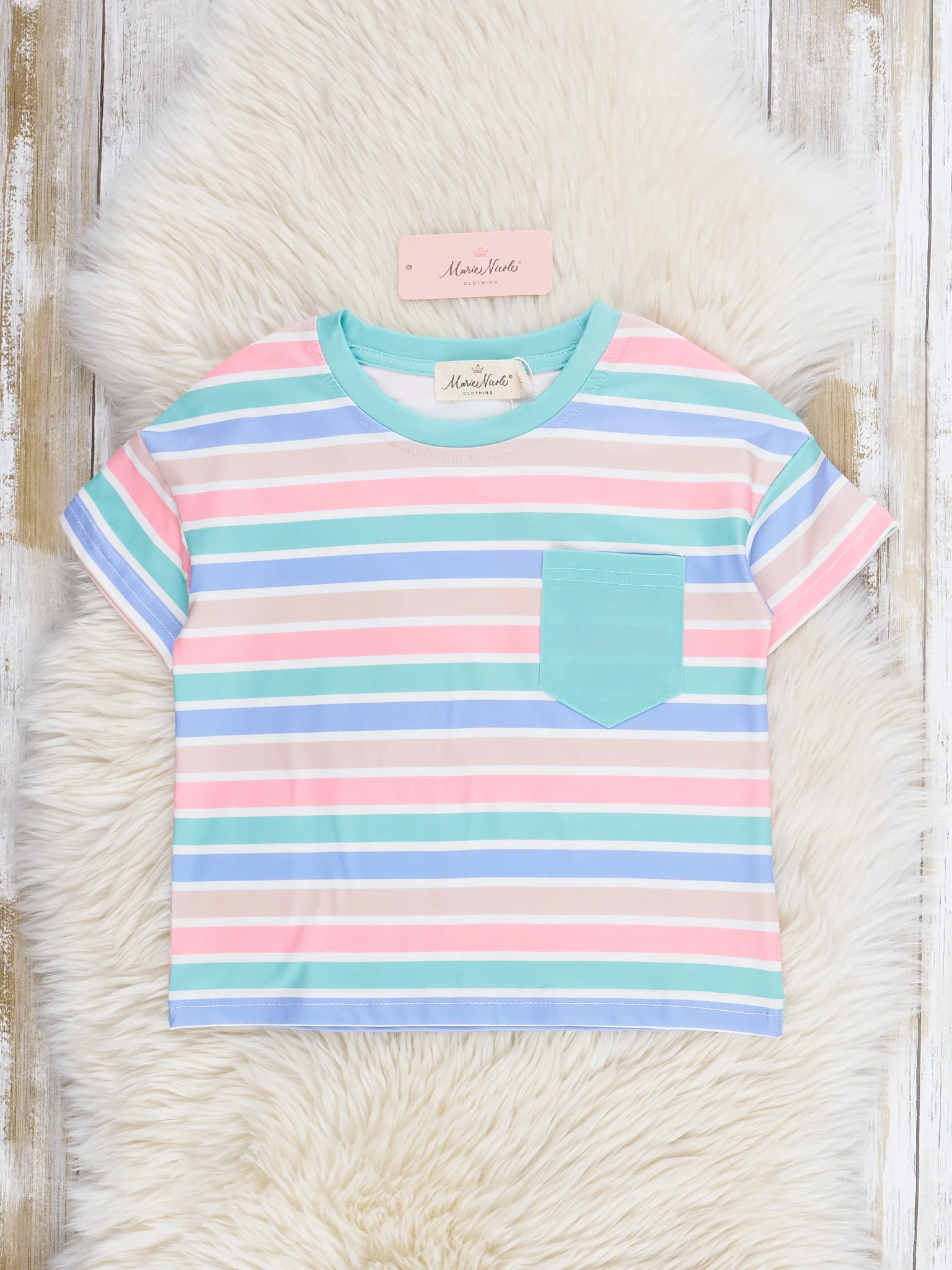 Peach & Teal Pocket Striped Shirt - Image 2