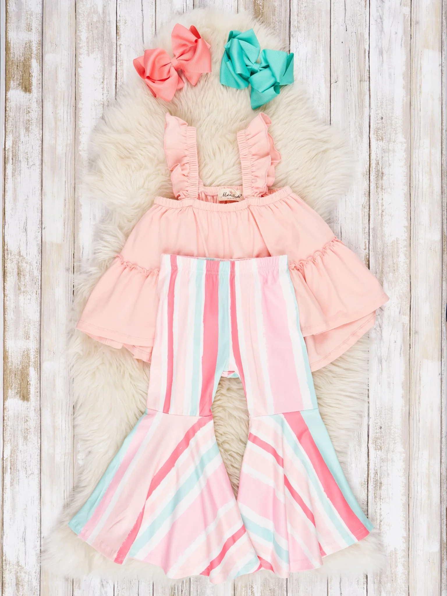 Peach Tiered Ruffle Tank & Bell Bottoms Outfit - Image 2
