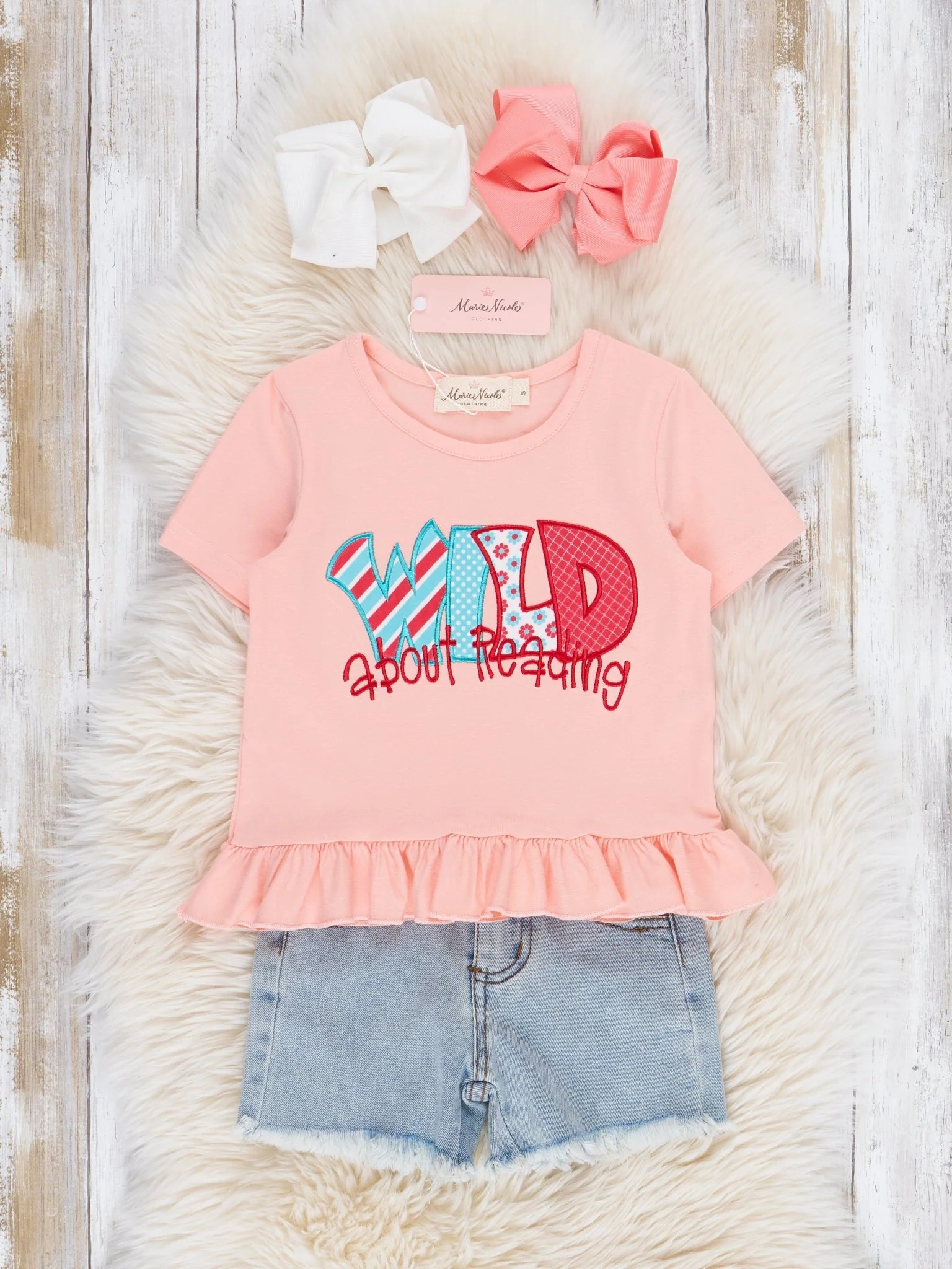 Peach "Wild About Reading" Denim Outfit