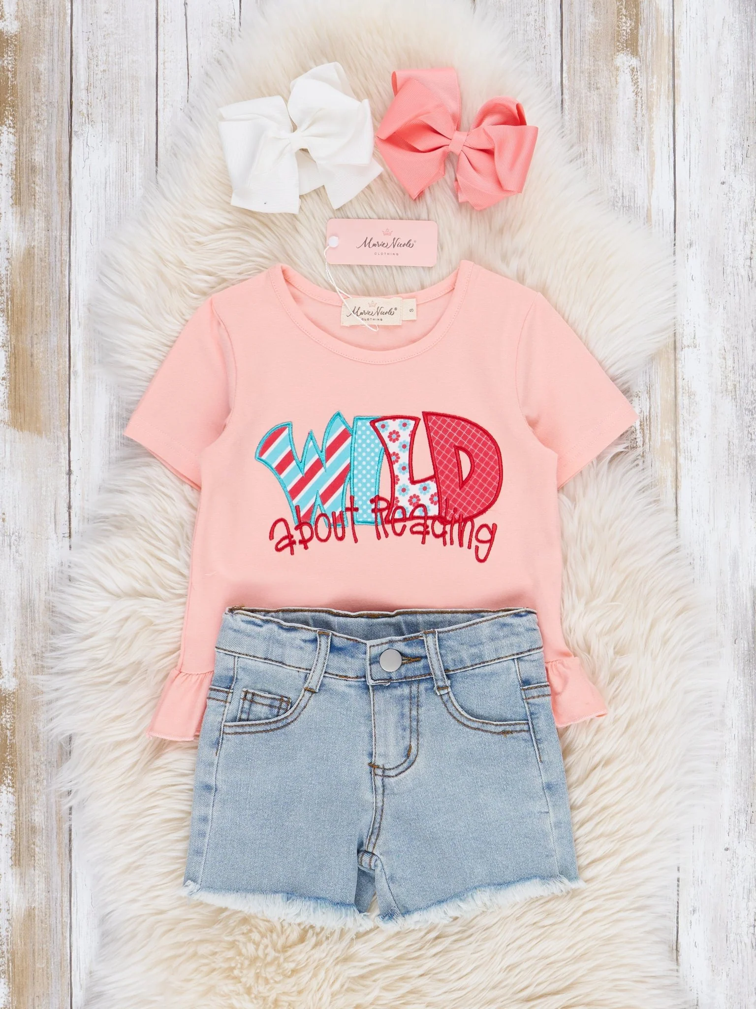 Peach "Wild About Reading" Denim Outfit - Image 2