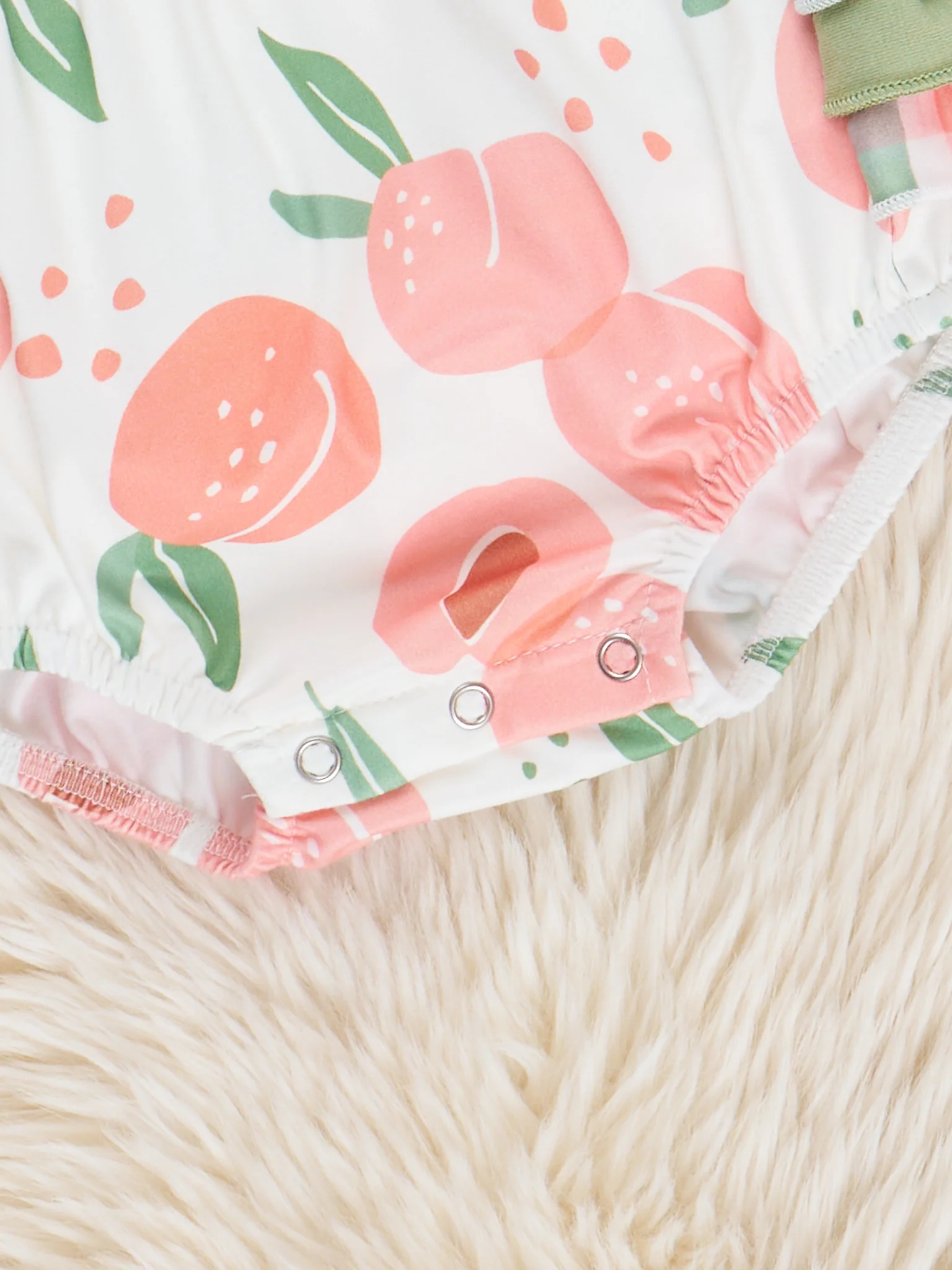 Peaches & Green Gingham Ruffle Bubble Romper - Image 3