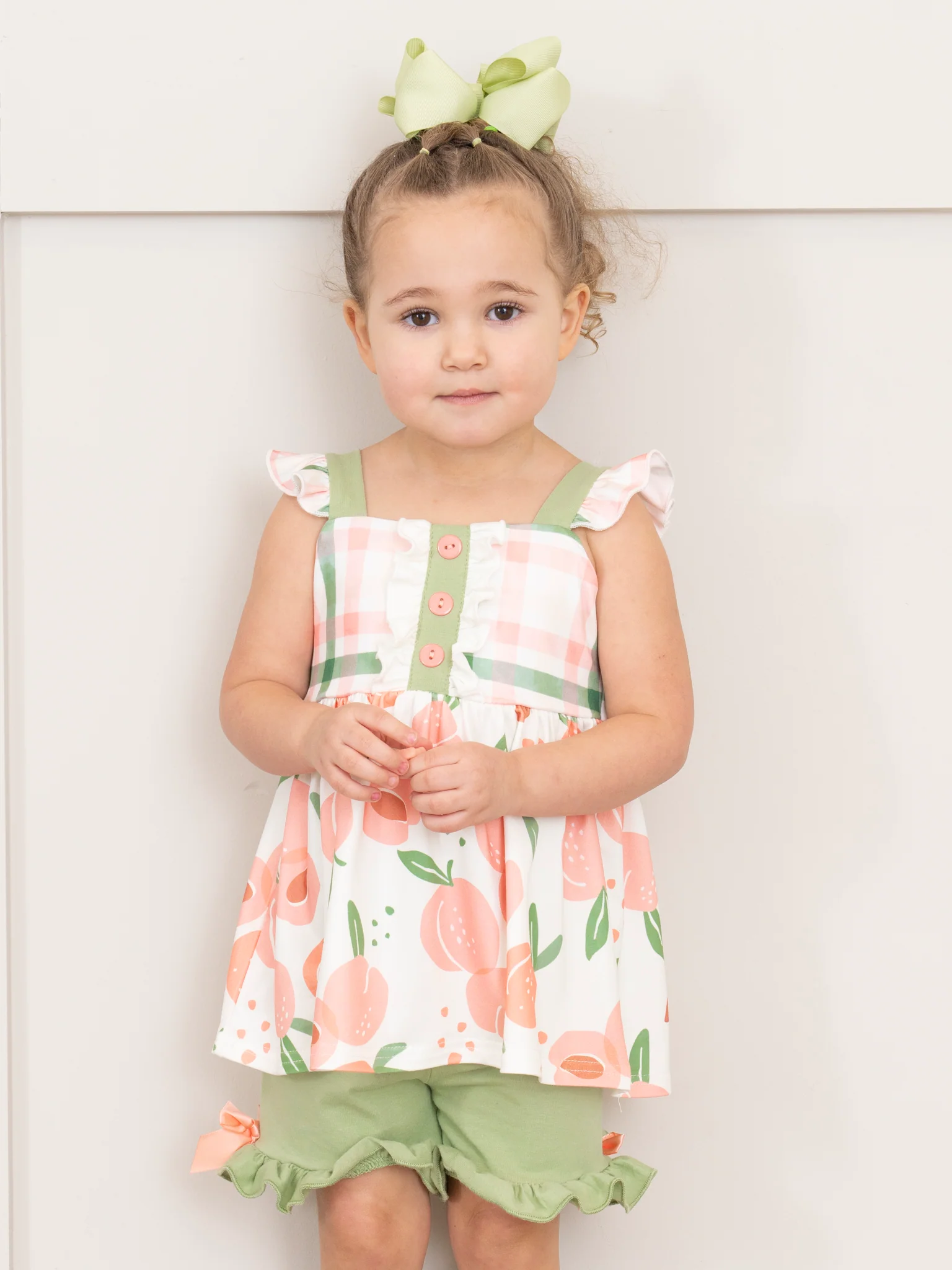 Peaches & Green Gingham Ruffle Outfit