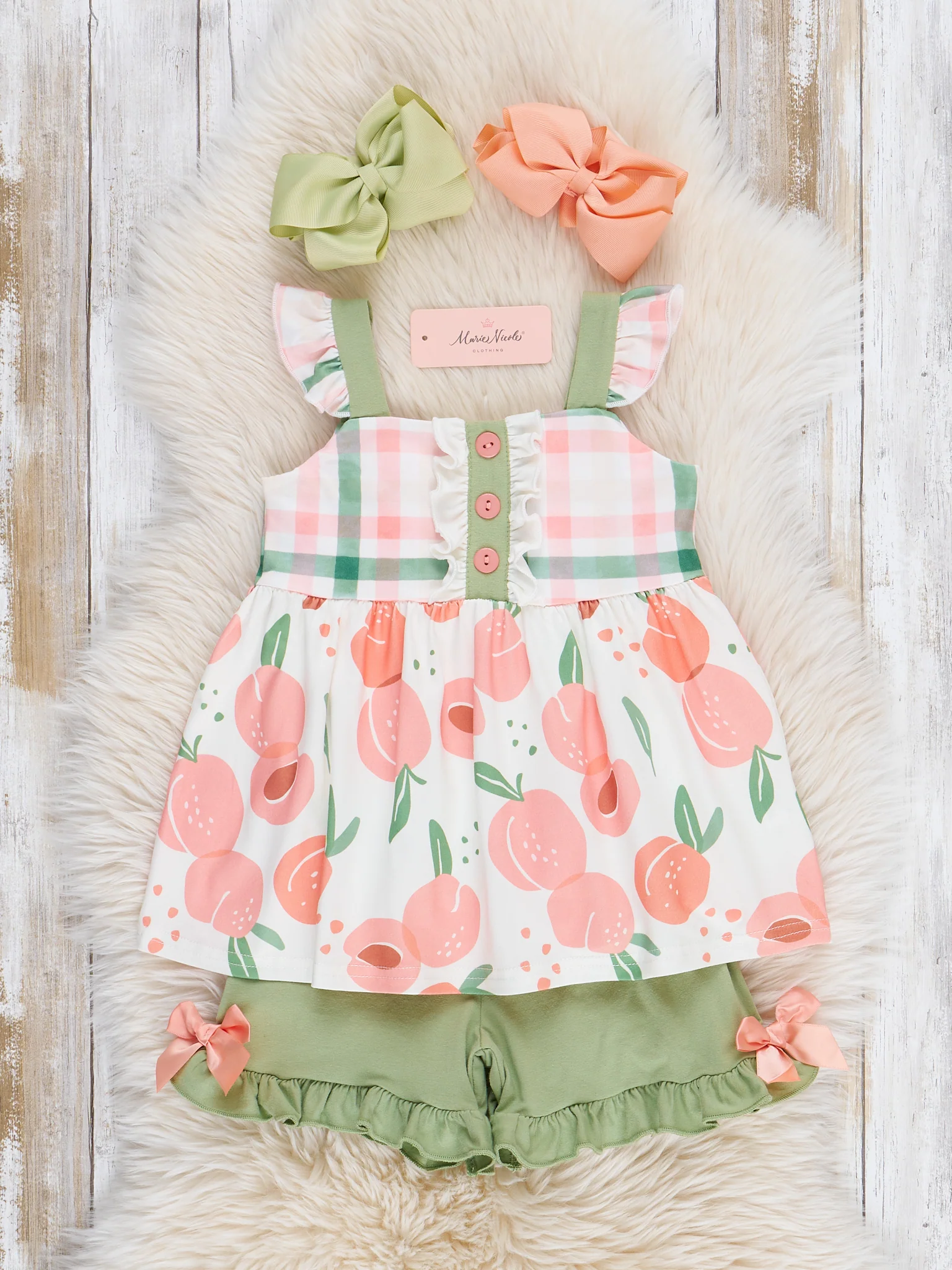 Peaches & Green Gingham Ruffle Outfit - Image 2