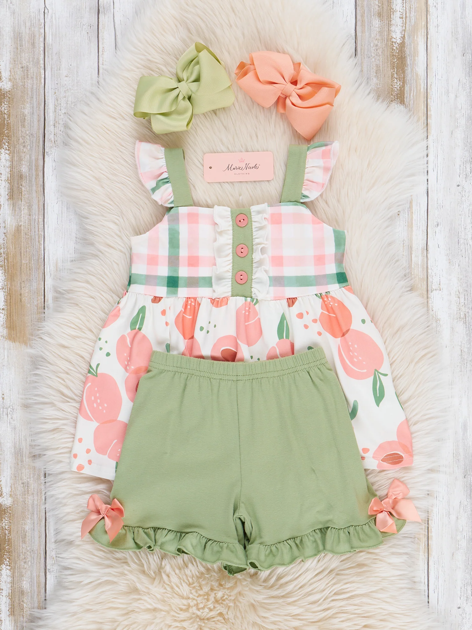 Peaches & Green Gingham Ruffle Outfit - Image 3