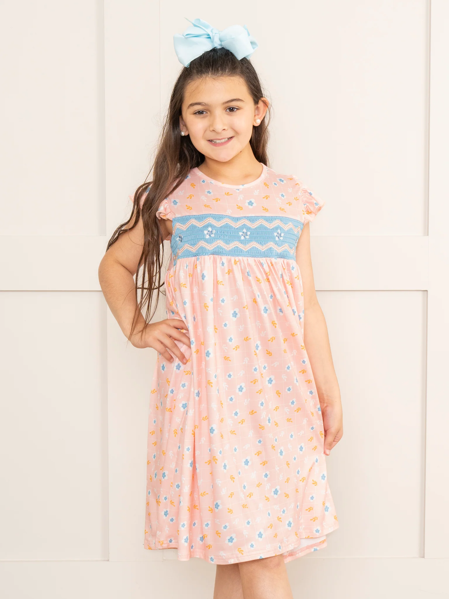 Peachy Blossoms Smocked Ruffle Dress - Image 2