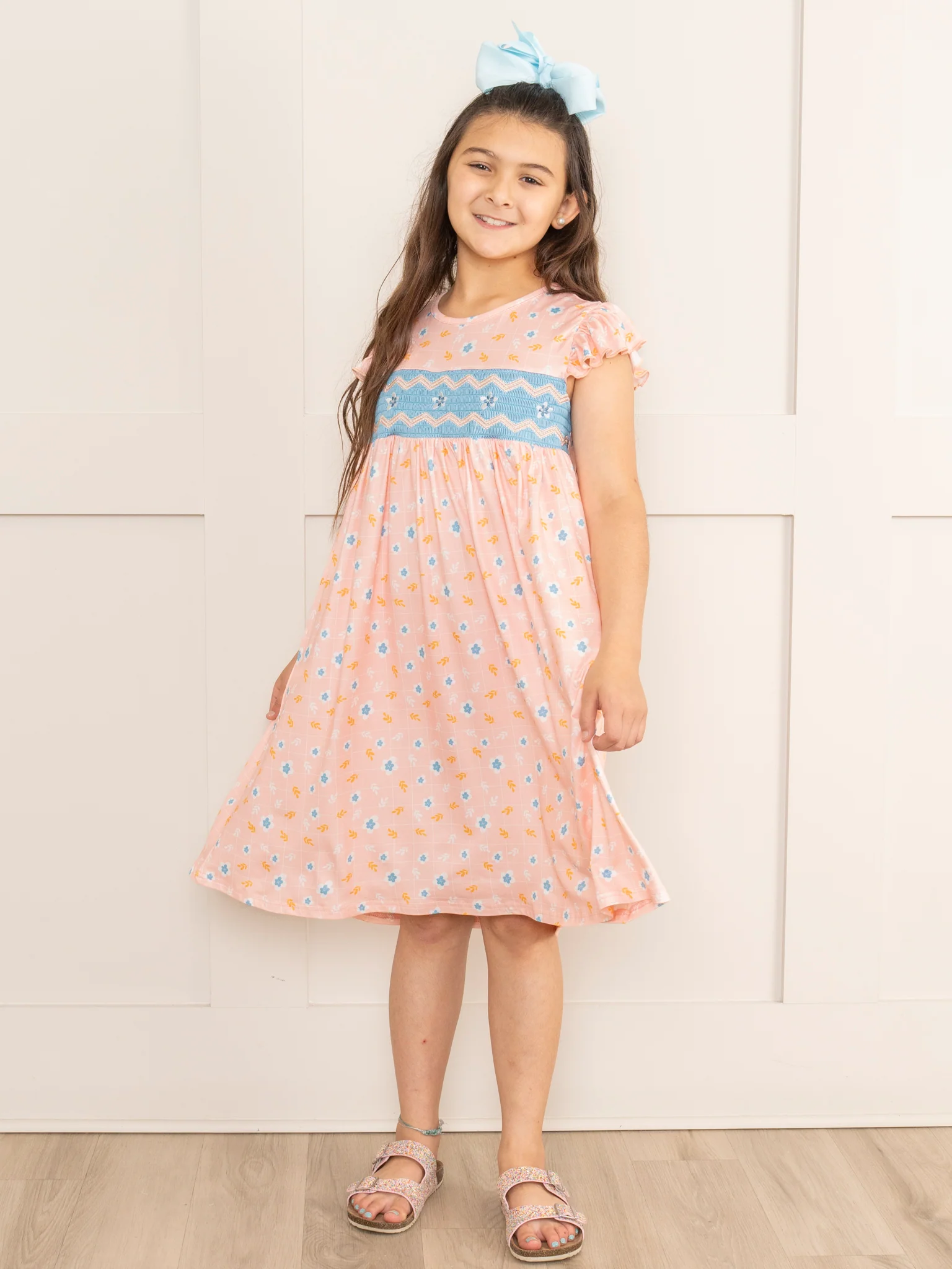 Peachy Blossoms Smocked Ruffle Dress - Image 3