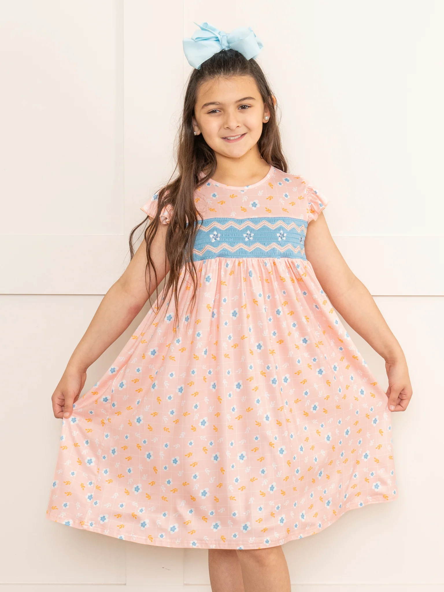 Peachy Blossoms Smocked Ruffle Dress - Image 4