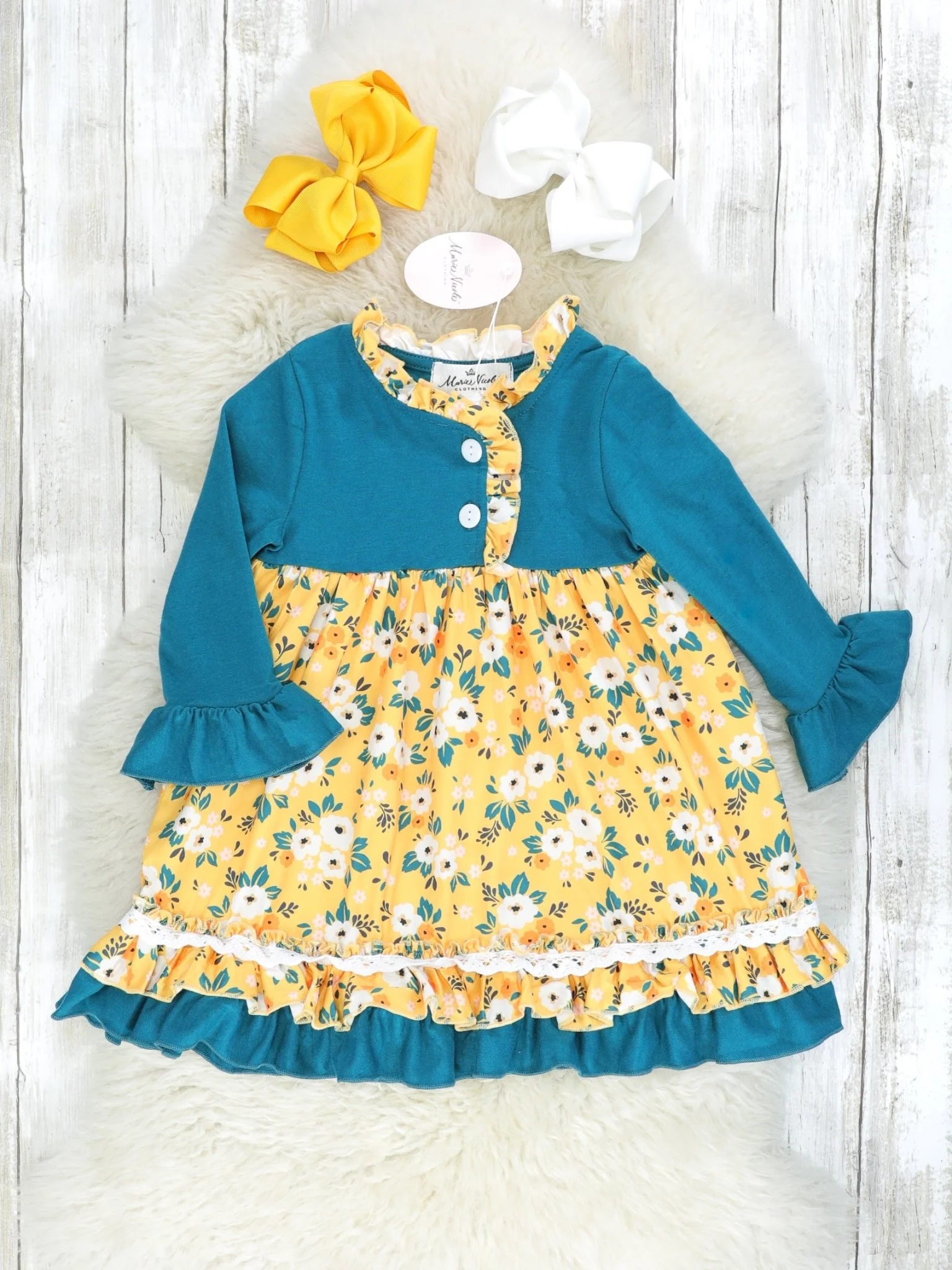 Peacock Blue Floral Ruffle Dress