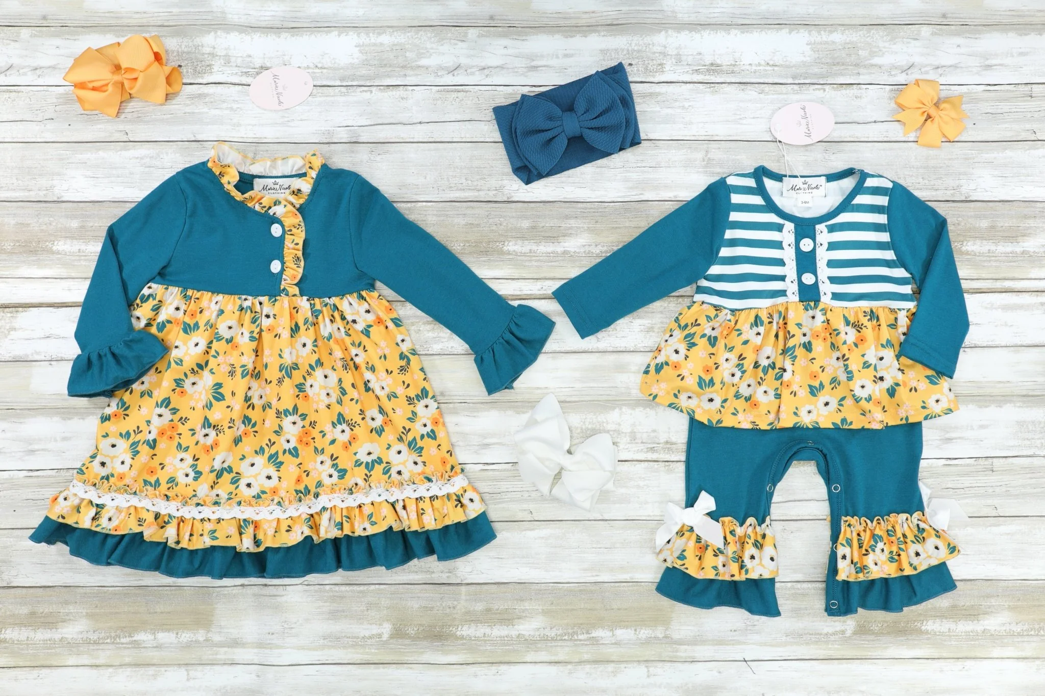 Peacock Blue Striped & Floral Ruffle Romper - Image 2