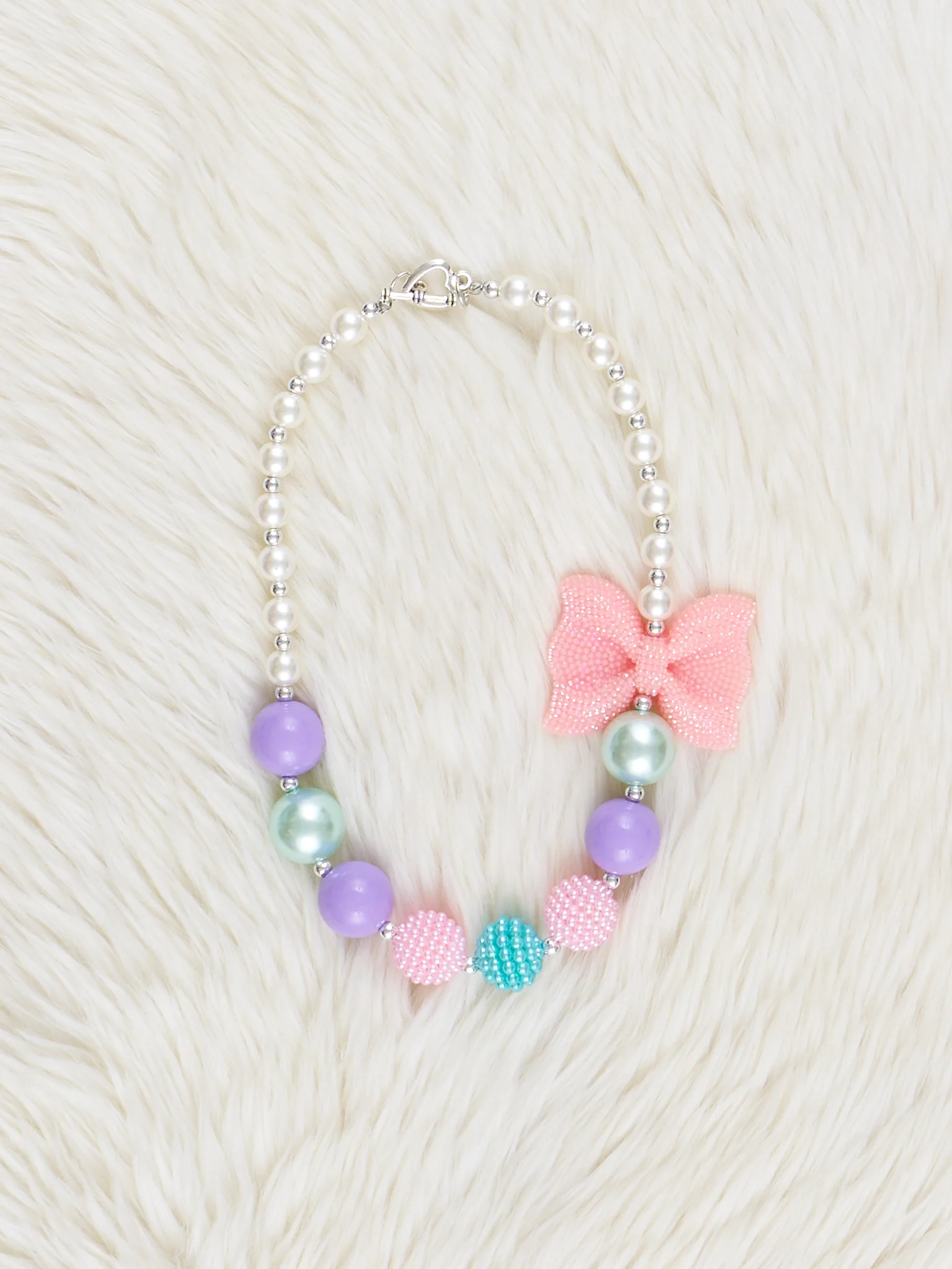 Pearl & Pink Bow Charm Bubblegum Necklace