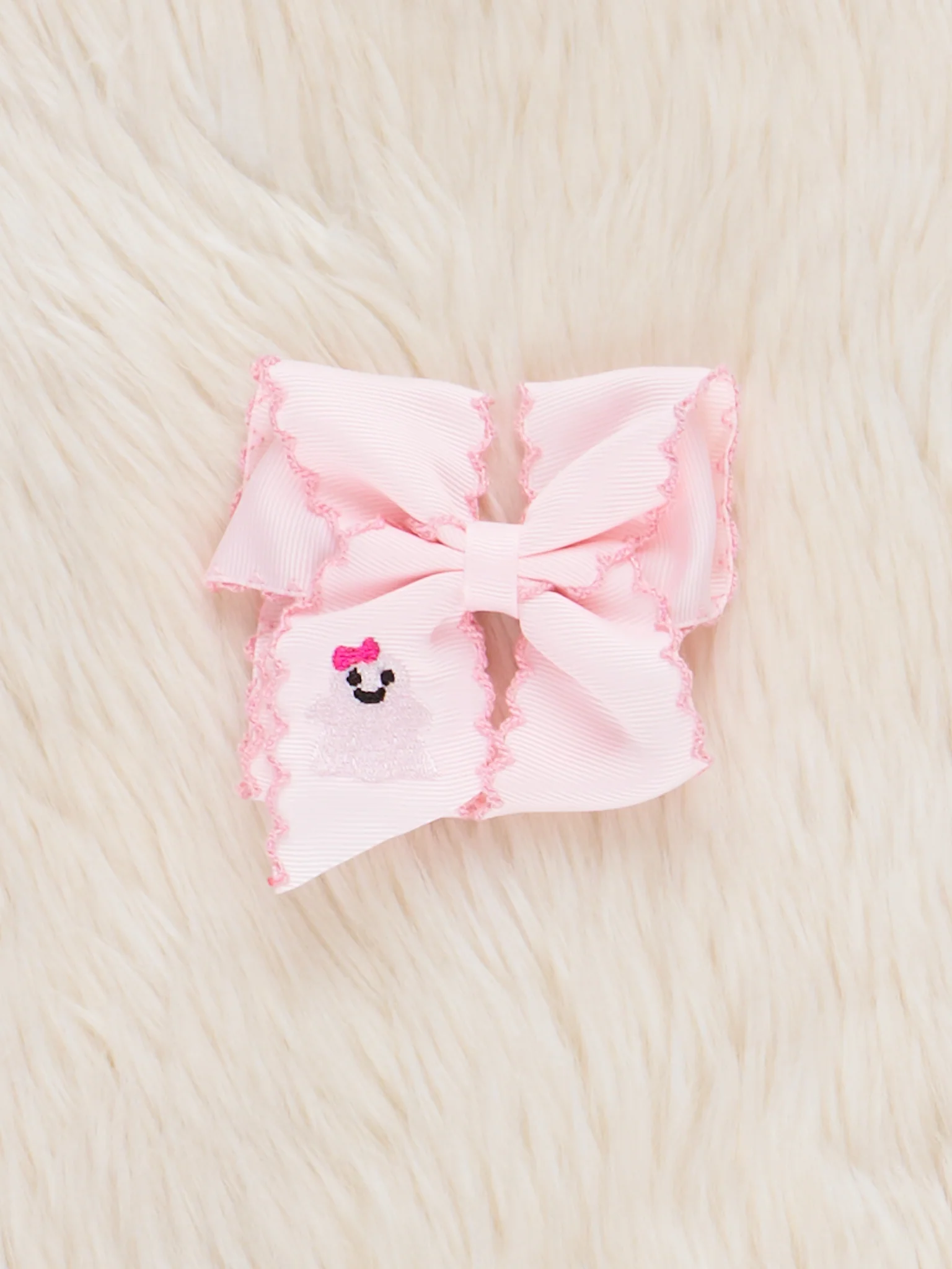 Peek-a-Boo Embroidered Bow- Pink