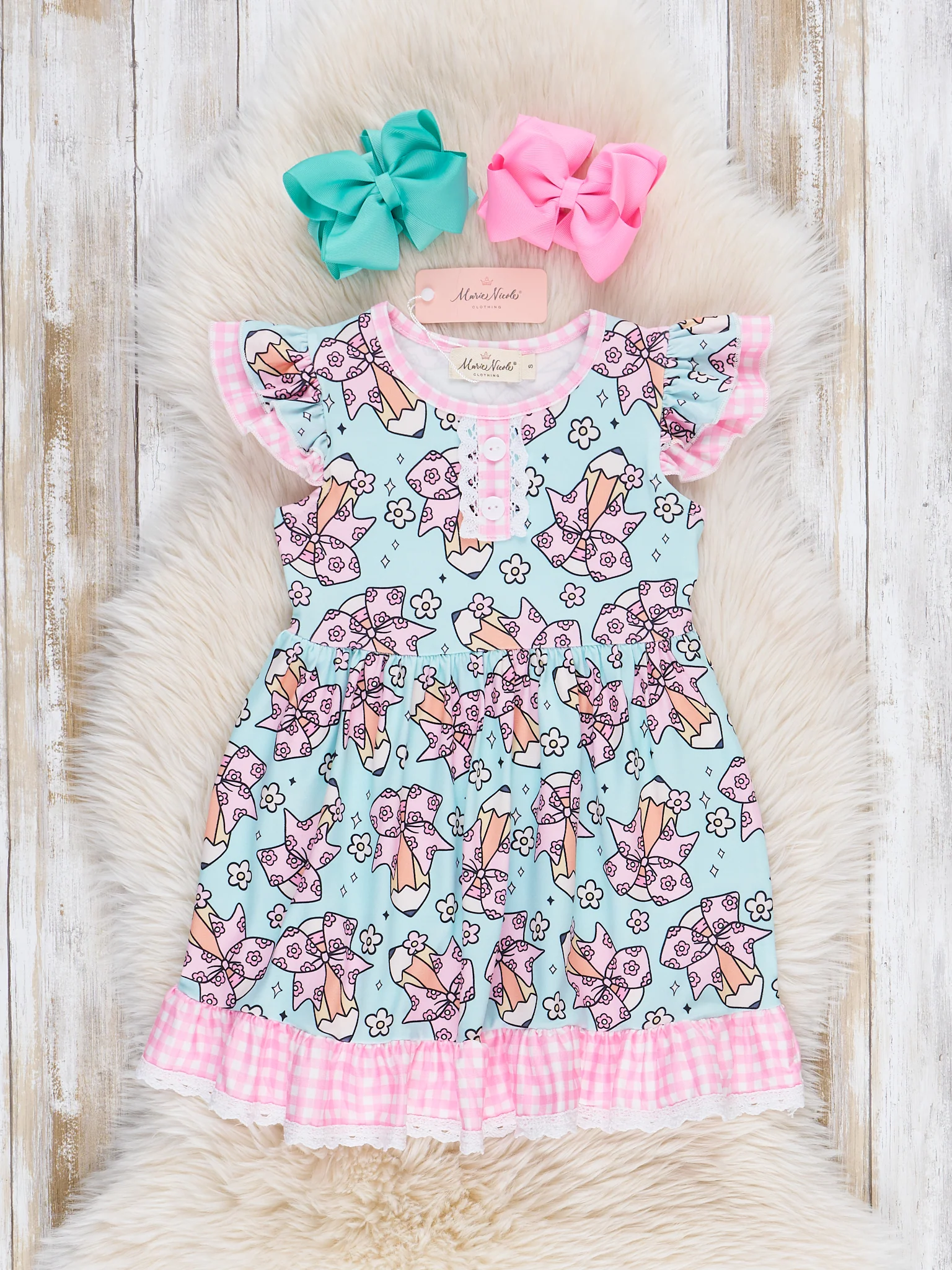 Pencil Bows Gingham Ruffle Dress - Image 2