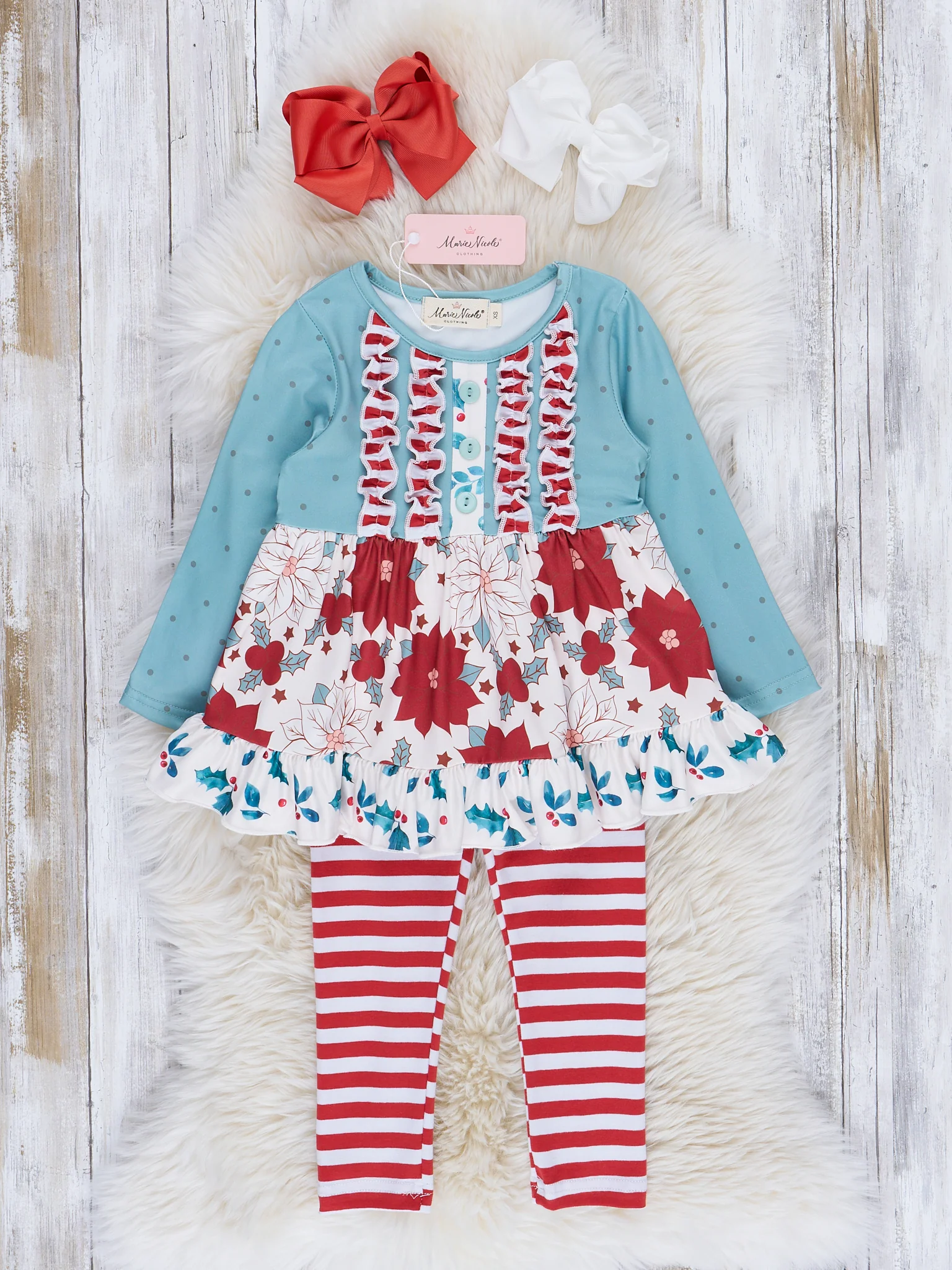 Peppermint Poinsettias Ruffle Outfit