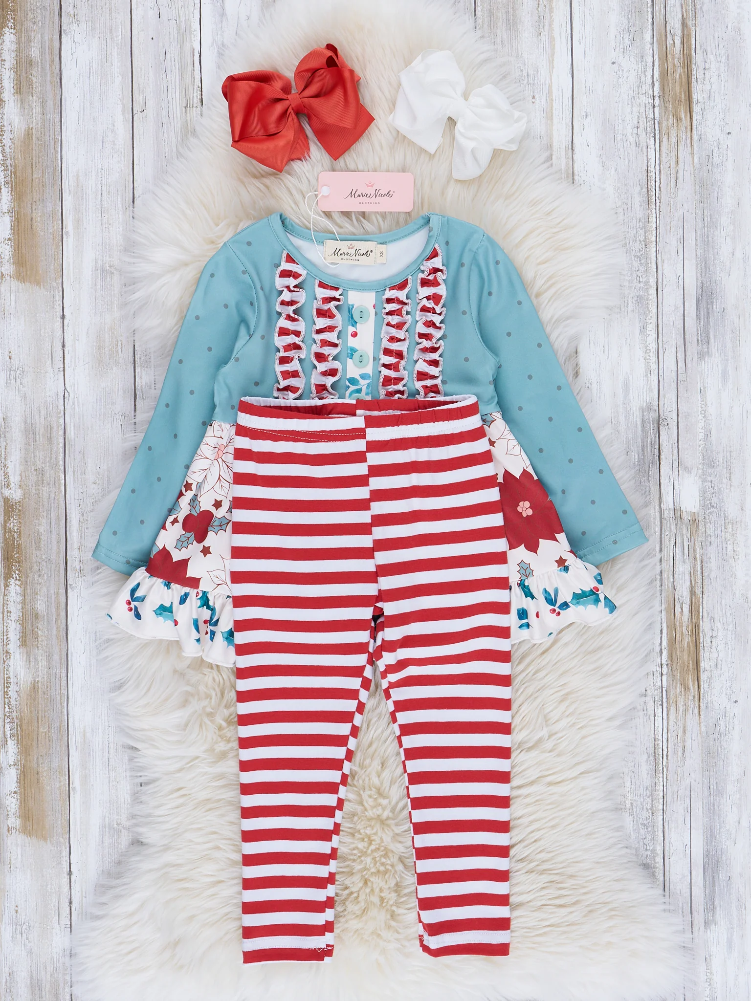 Peppermint Poinsettias Ruffle Outfit - Image 2