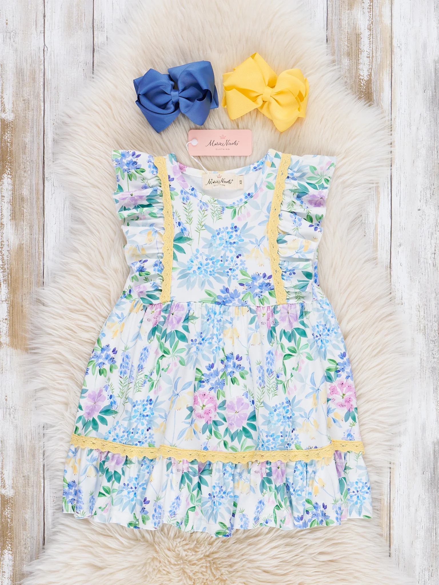 Periwinkle & Yellow Painted Blooms Ruffle Dress - Image 2