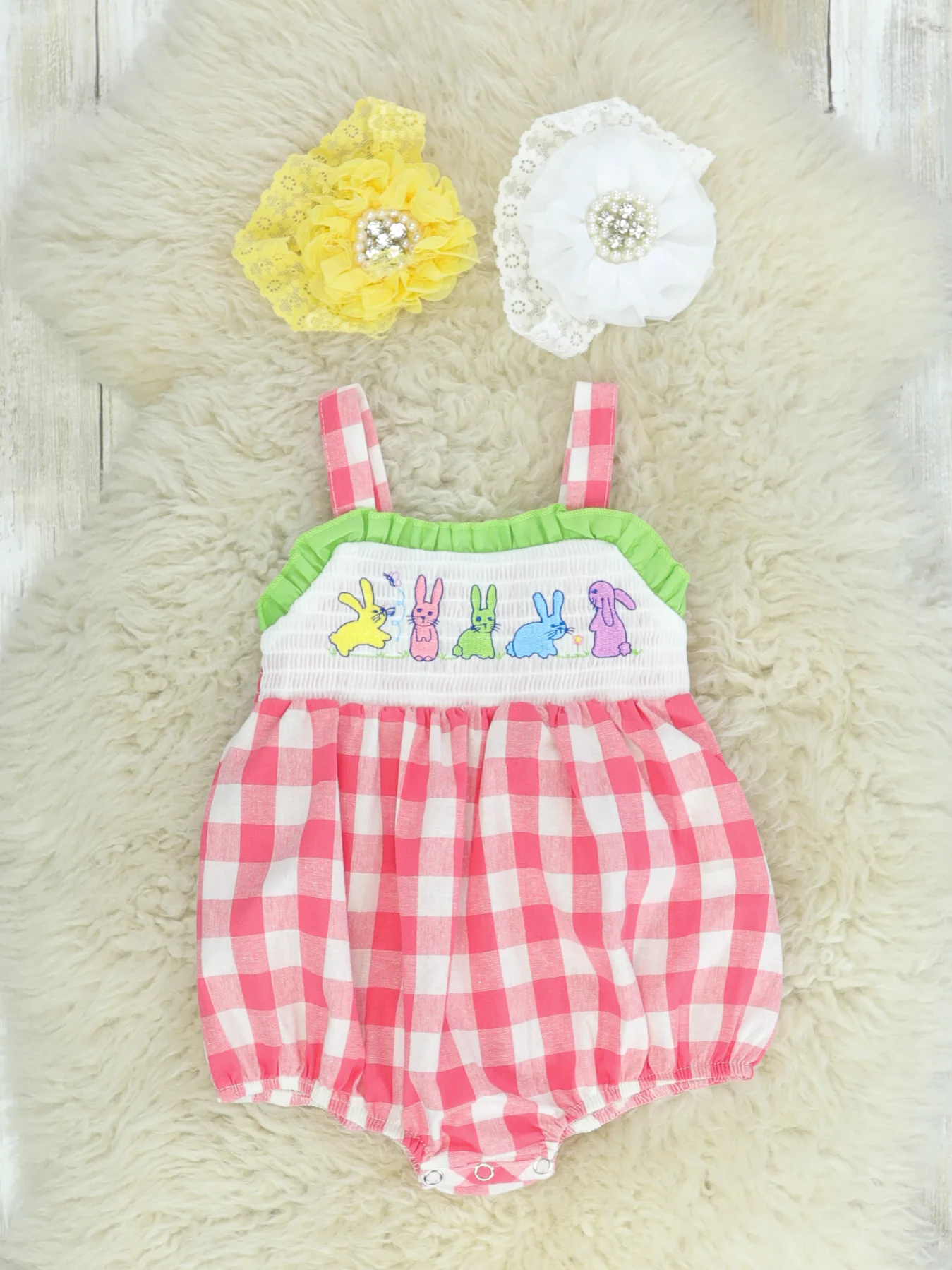 Picnic Bunnies Cotton Red Check Bubble Romper