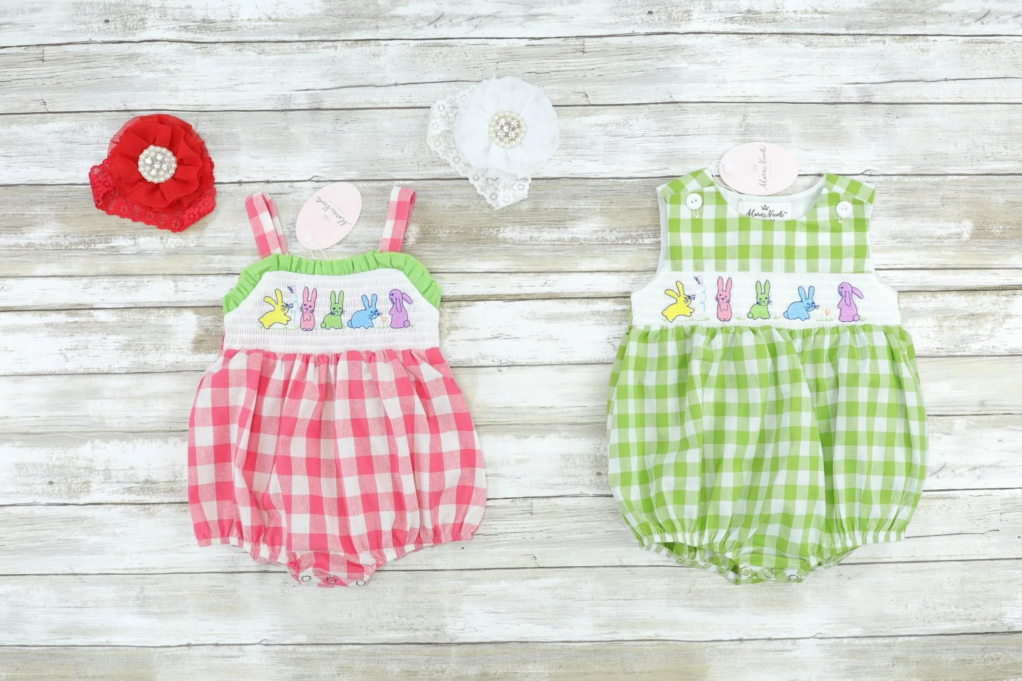 Picnic Bunnies Cotton Red Check Bubble Romper - Image 2