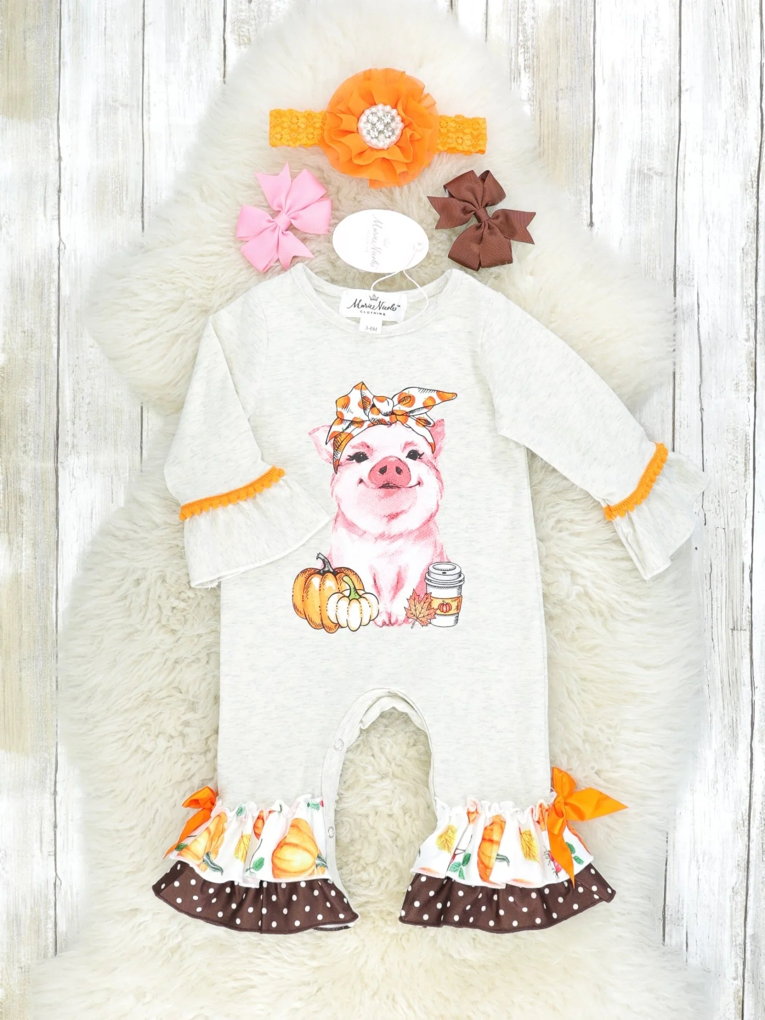 Piggy Pumpkin Patch Ruffle Romper