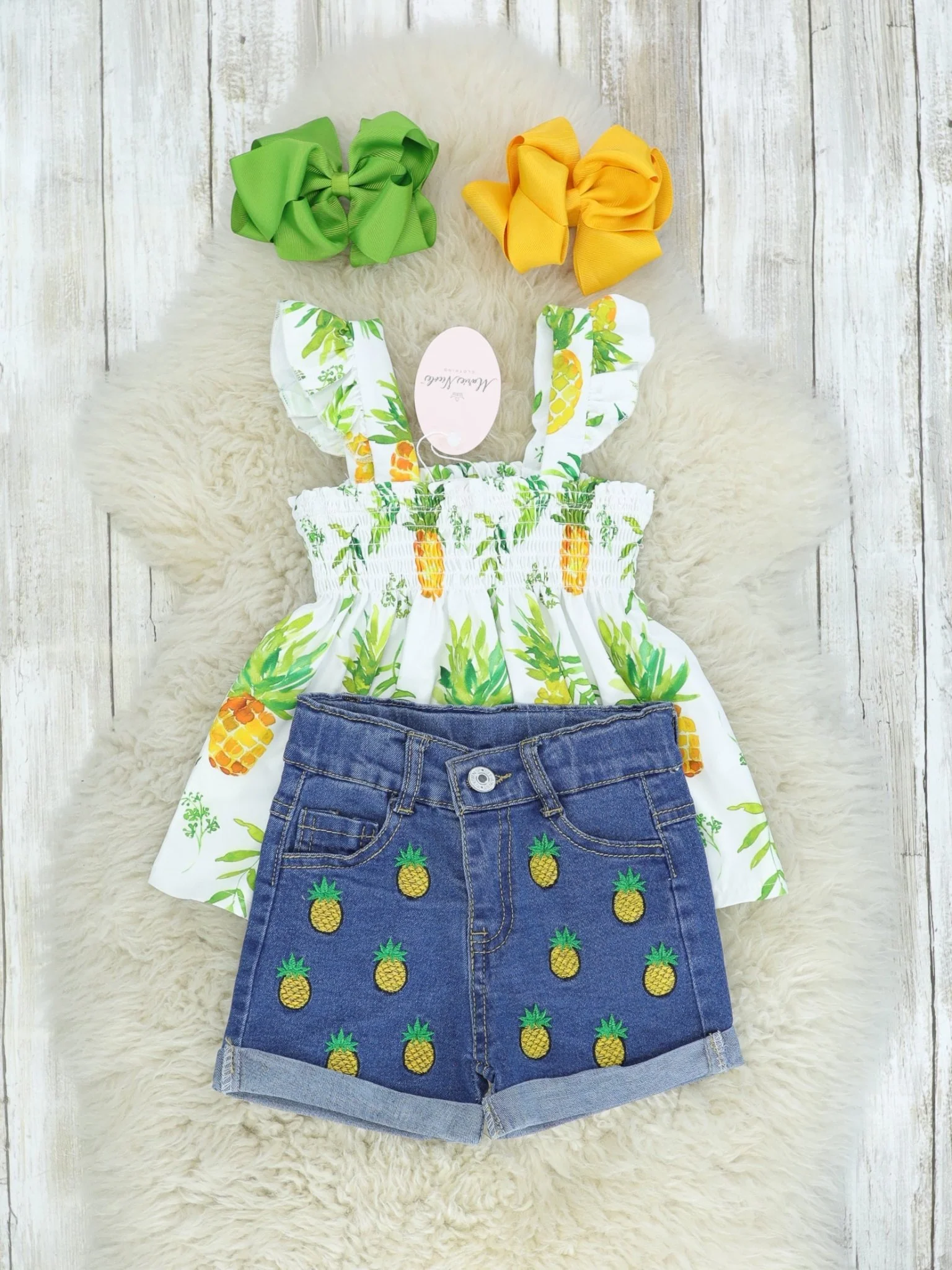 Pineapple Smocked Top & Denim Outfit - Image 2