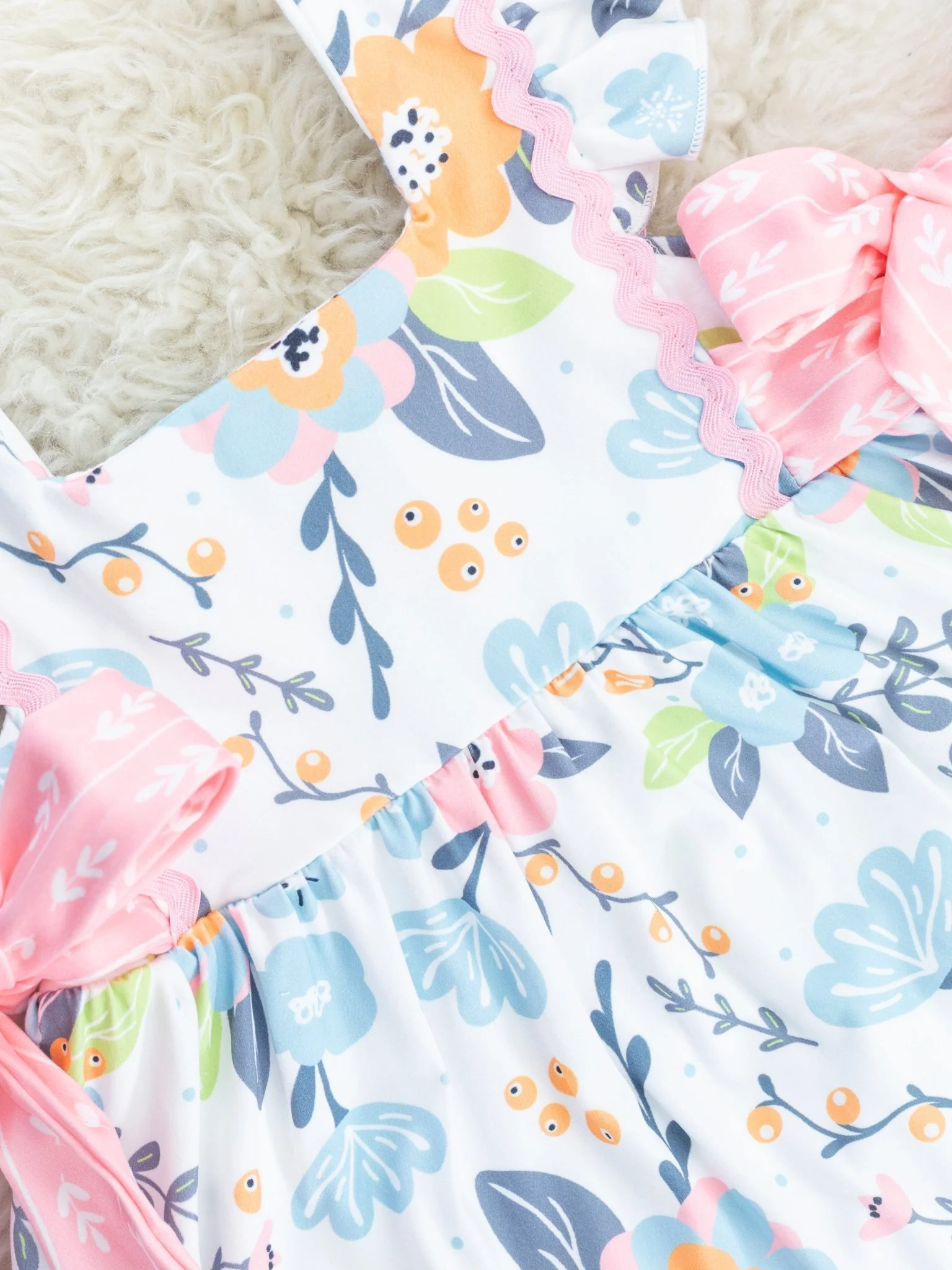 Pink & Blue Floral Bow Ruffle Outfit - Image 4