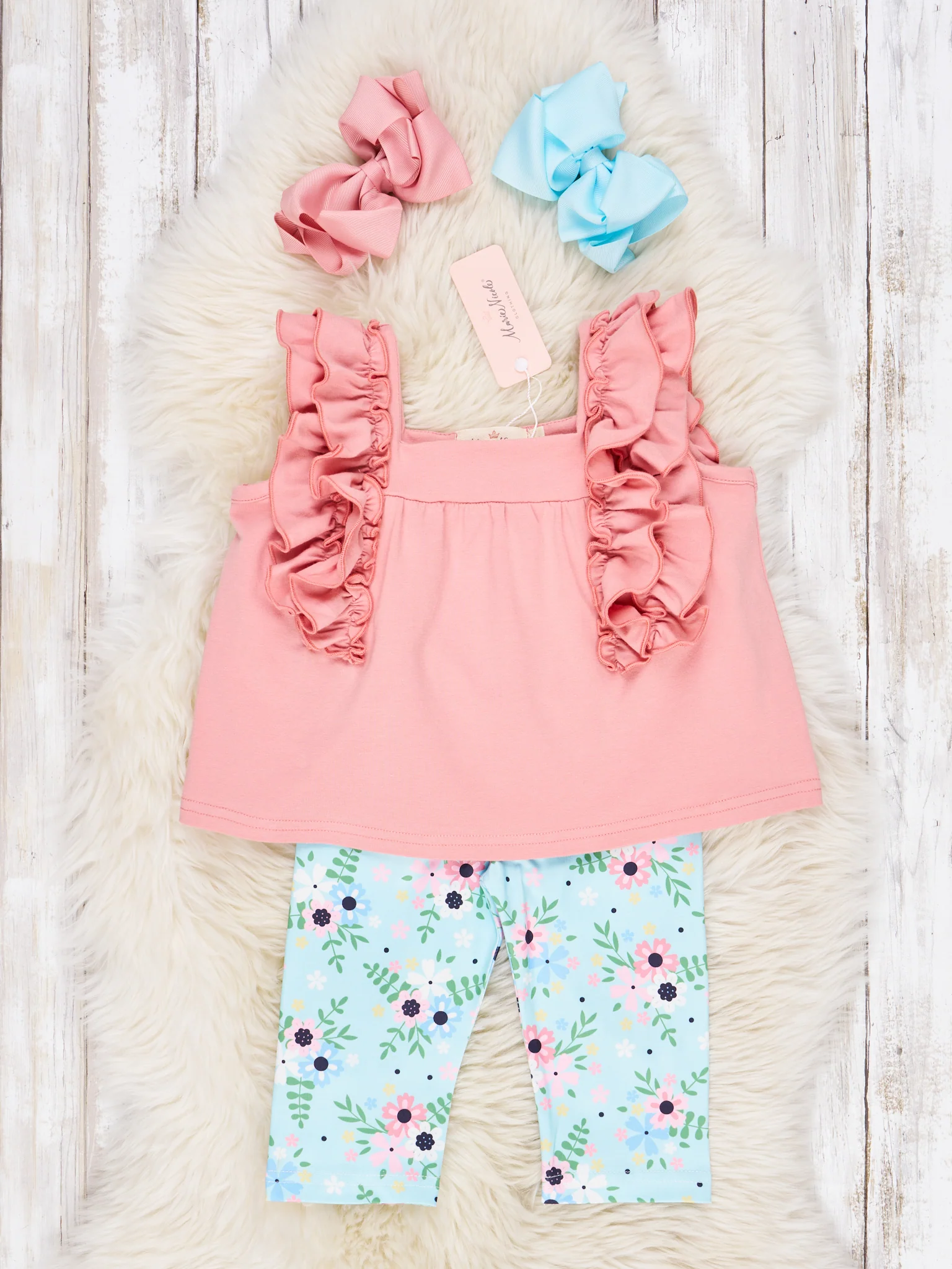 Pink & Blue Floral Ruffle Outfit