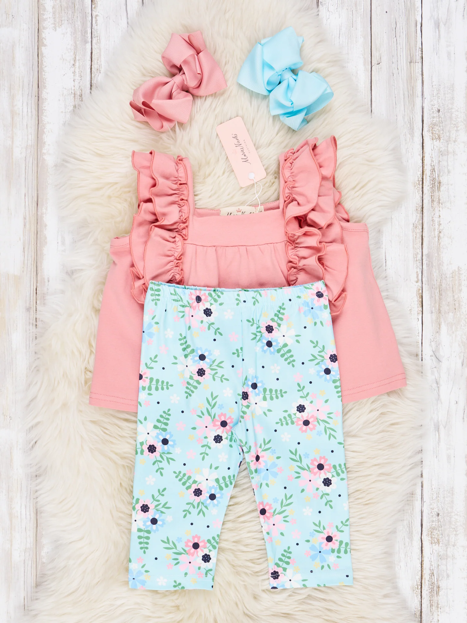 Pink & Blue Floral Ruffle Outfit - Image 2