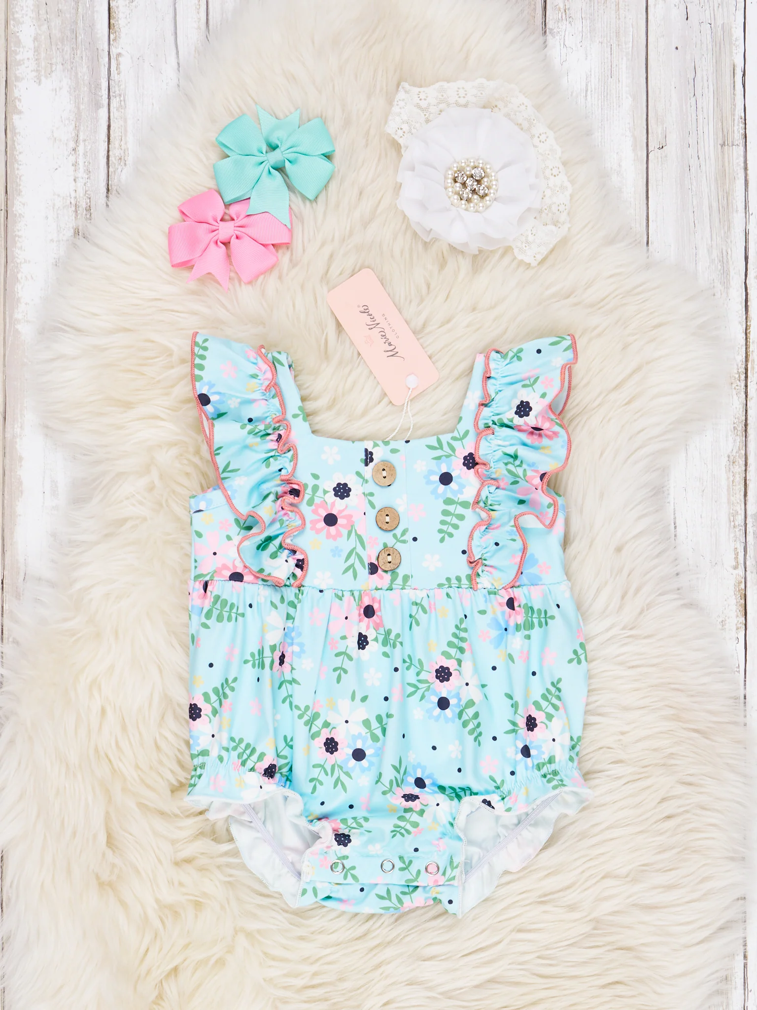 Pink & Blue Floral Ruffle Romper