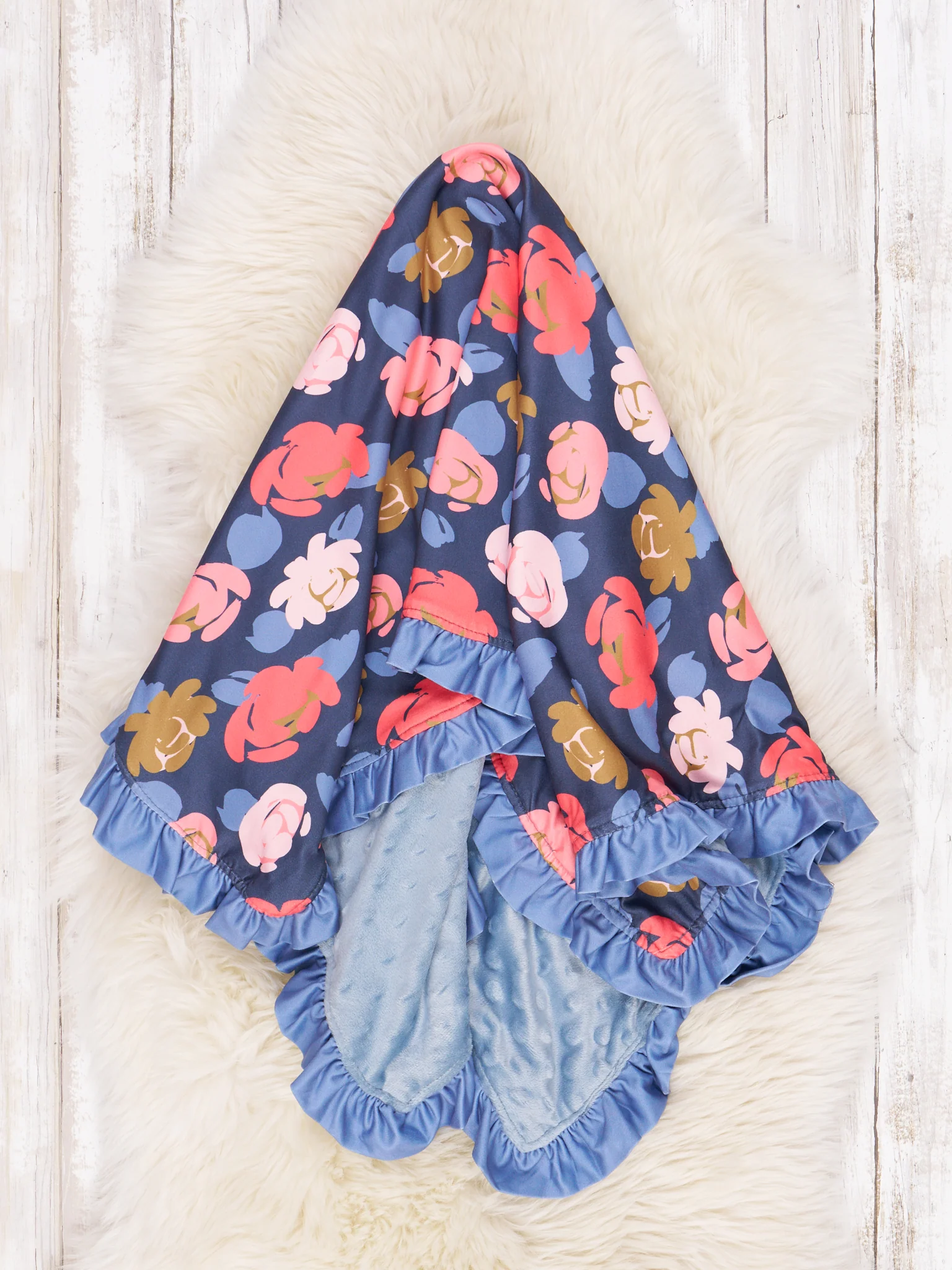 Pink & Blue Garden Ruffle Blanket