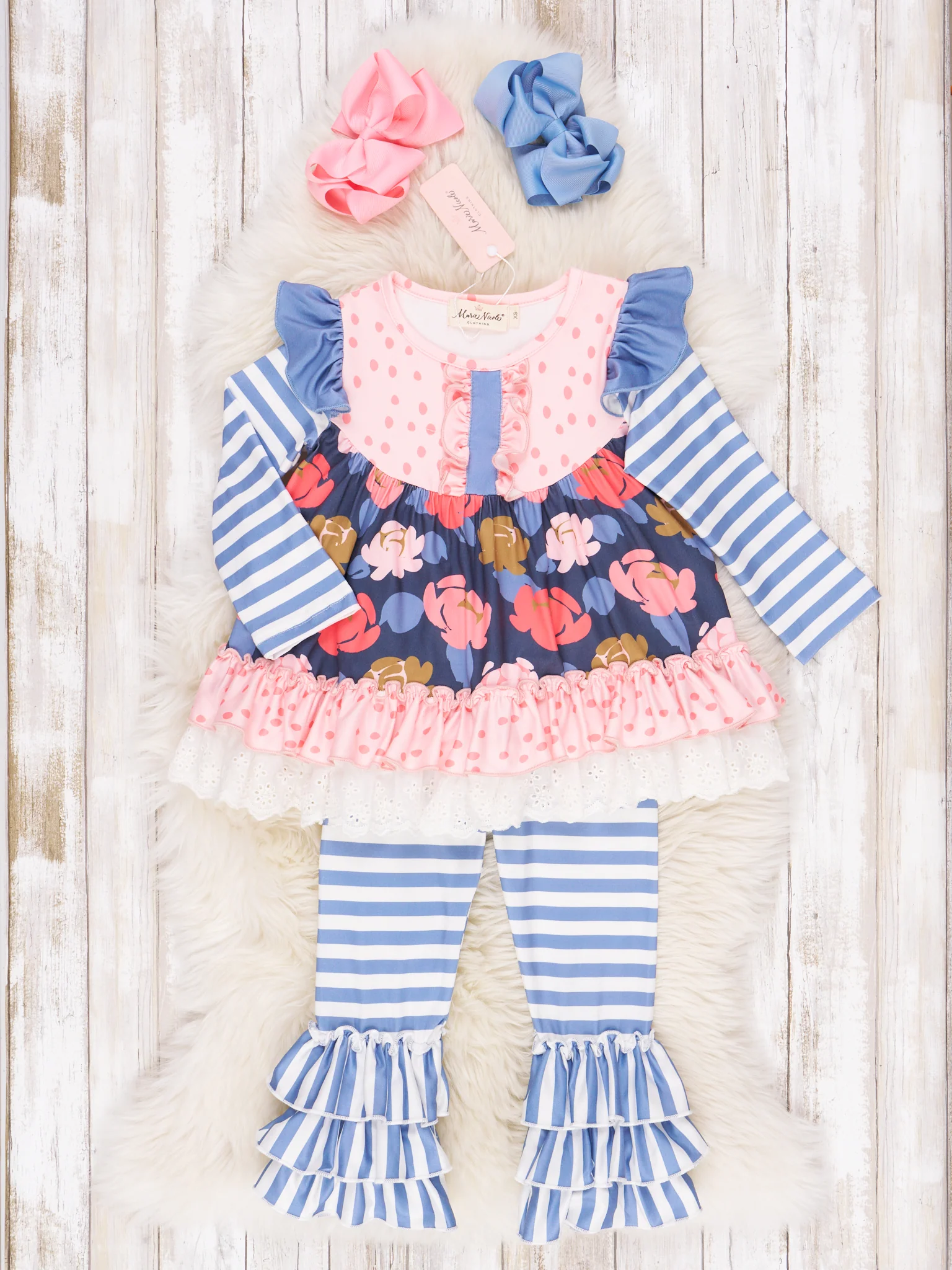 Pink & Blue Garden Ruffle Outfit