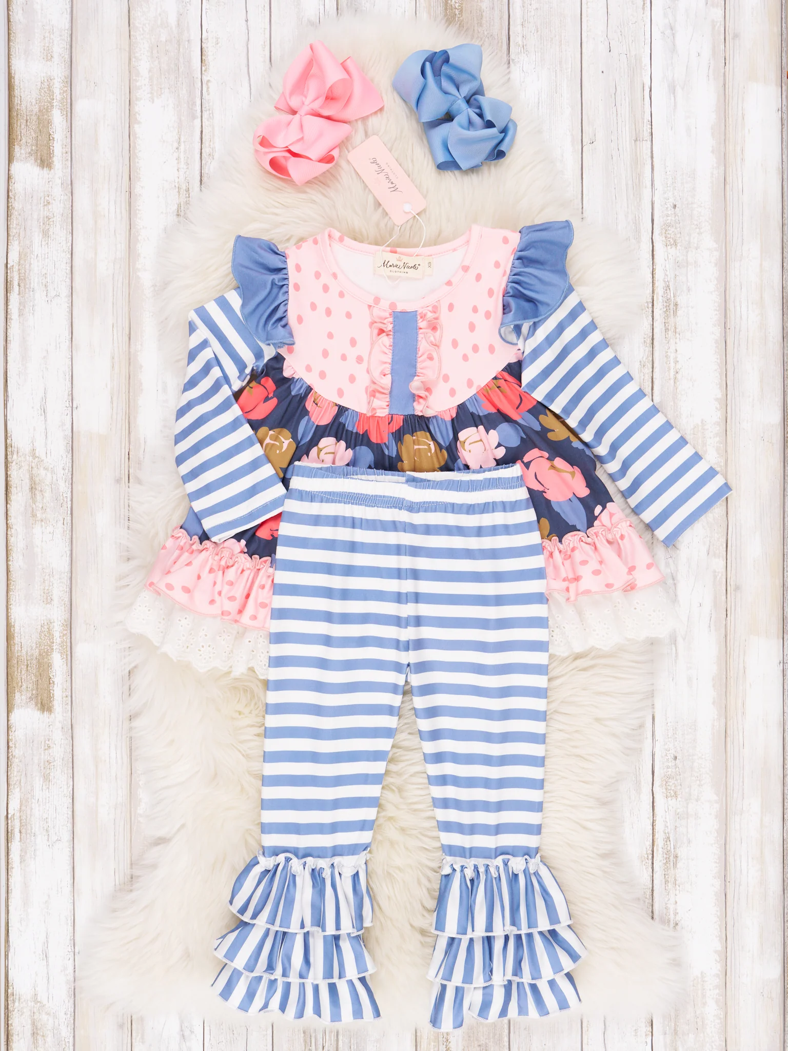 Pink & Blue Garden Ruffle Outfit - Image 2