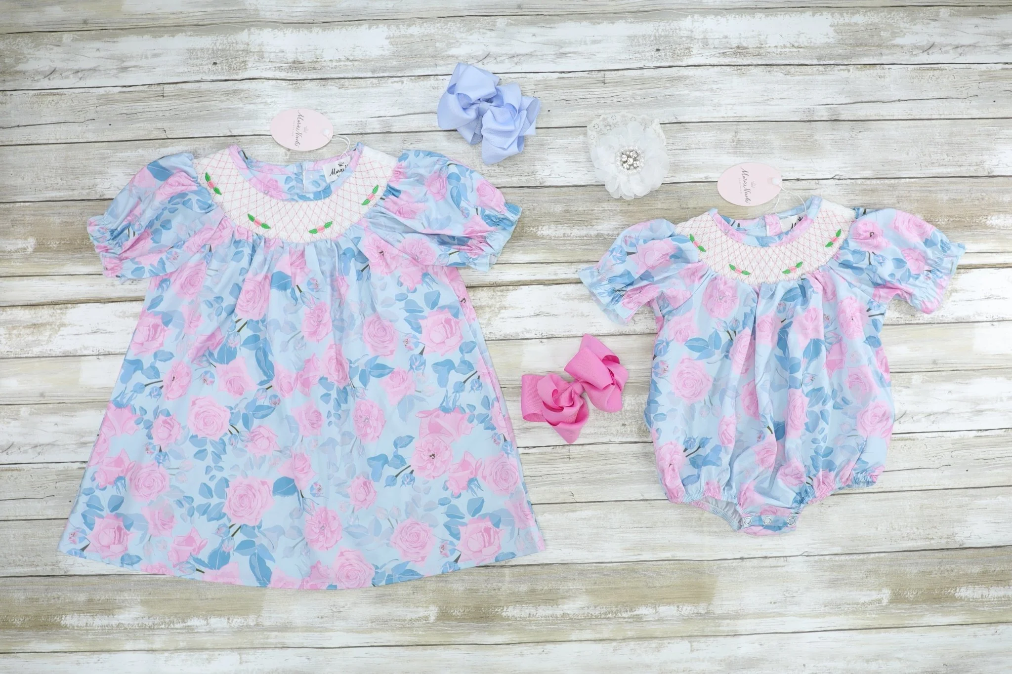Pink & Blue Rose Smocked Dress - Image 2